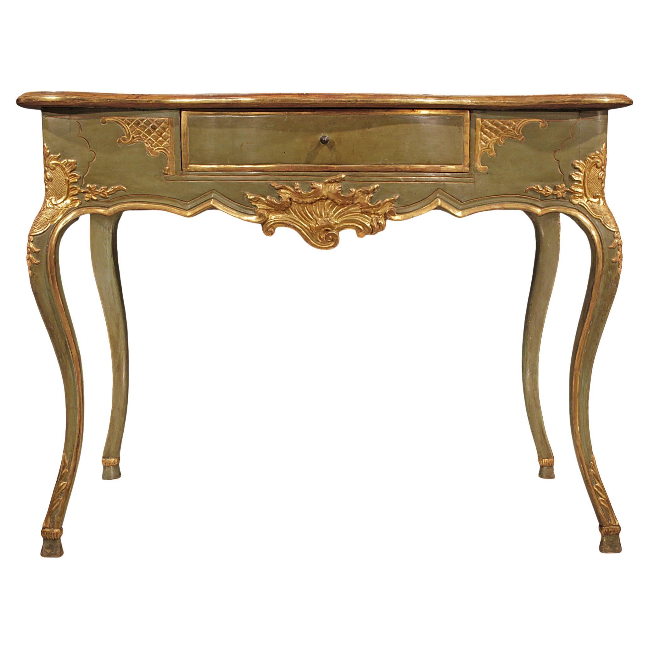 Italian 18th Century Louis XV Period Patinated Green and Gilt Console