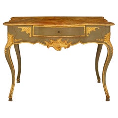 Antique Italian 18th Century Louis XV Period Patinated Green and Gilt Console