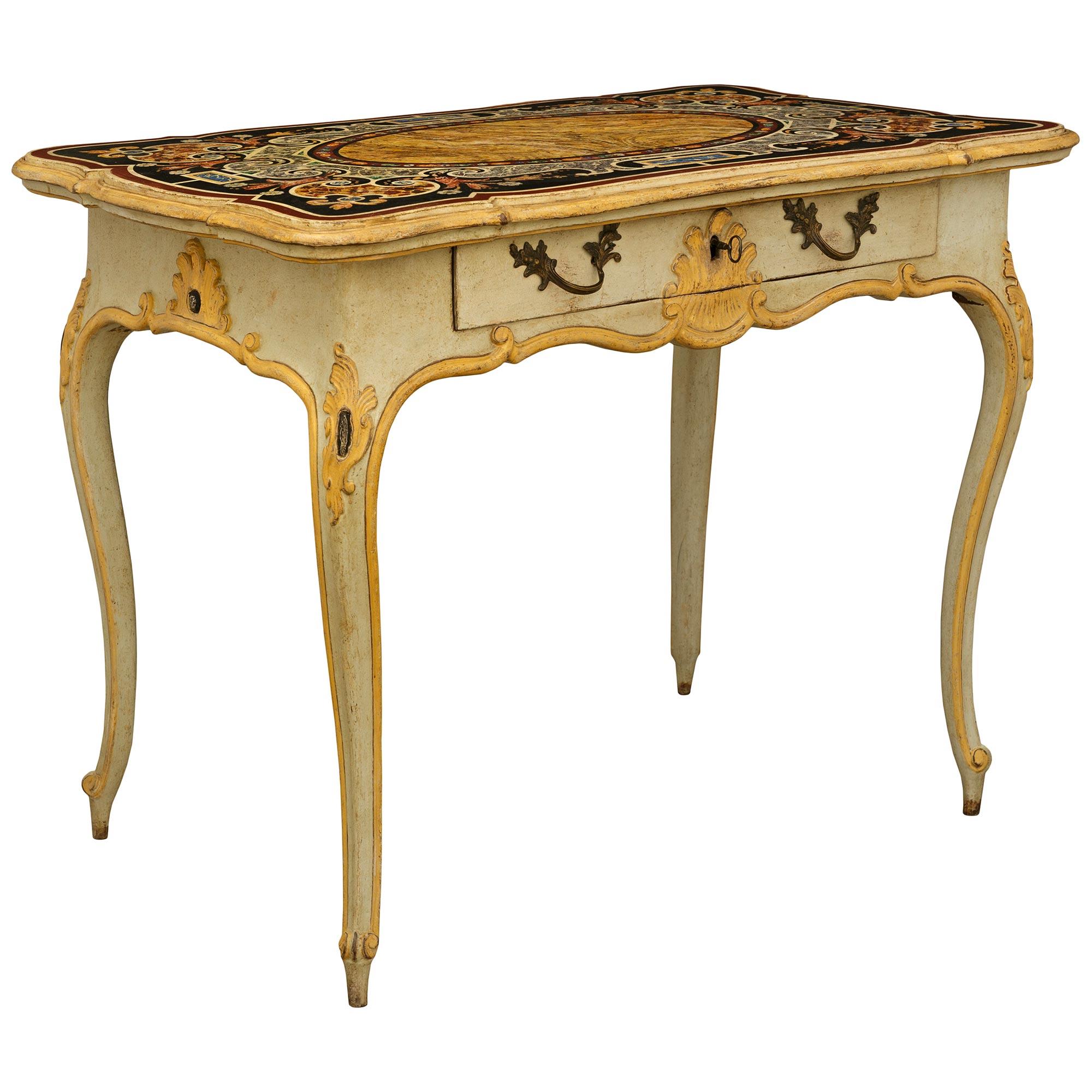 Italian 18th century Louis XV Period patinated Wood and Scagliola table/desk In Good Condition For Sale In West Palm Beach, FL