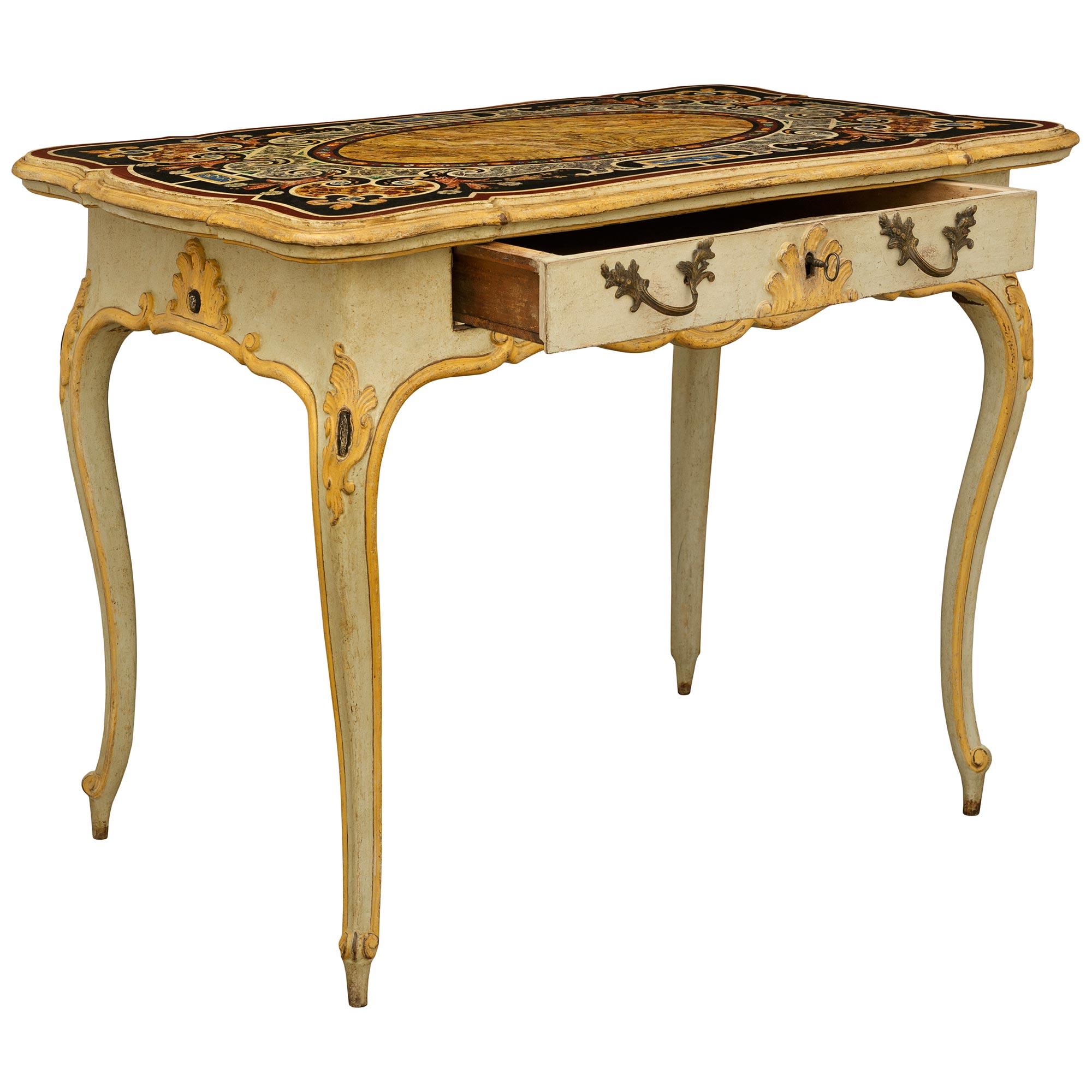 18th Century and Earlier Italian 18th century Louis XV Period patinated Wood and Scagliola table/desk For Sale