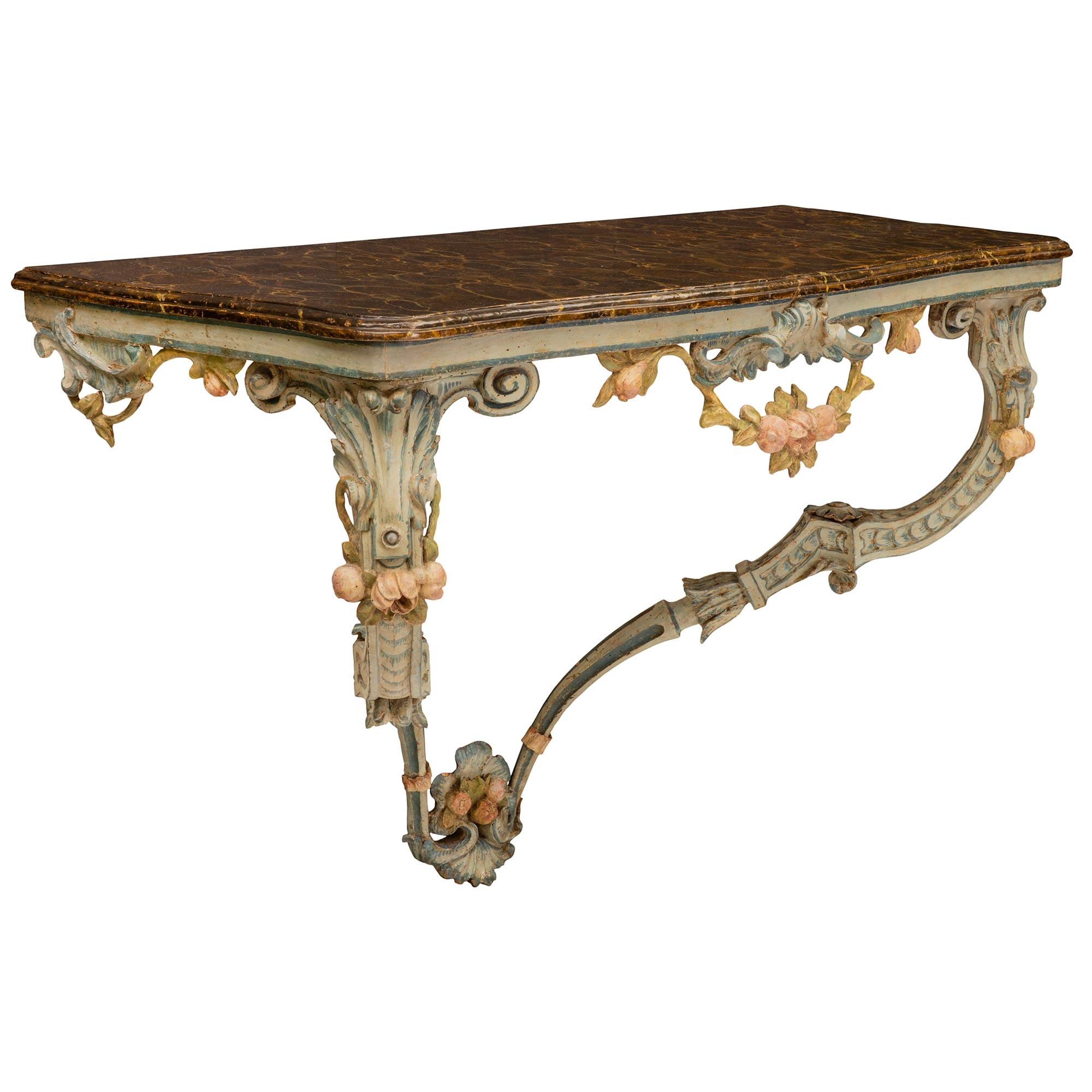  Italian 18th Century Louis XV Period Patinated Wood Wall Mounted Console In Good Condition For Sale In West Palm Beach, FL