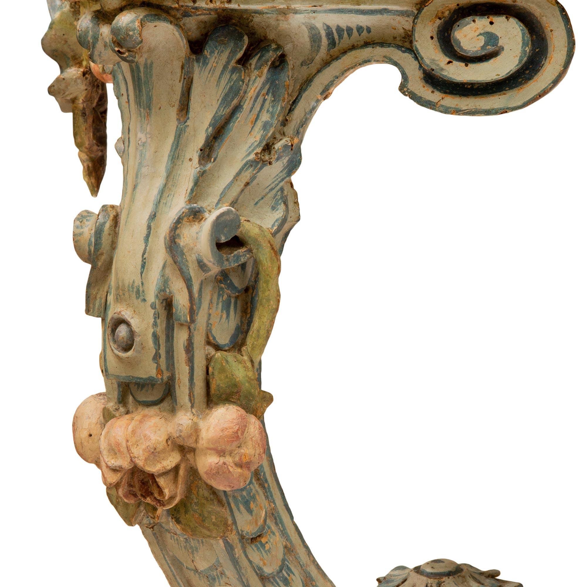 Legno Consolle a muro in legno patinato del XVIII secolo, periodo Luigi XV, italiano in vendita