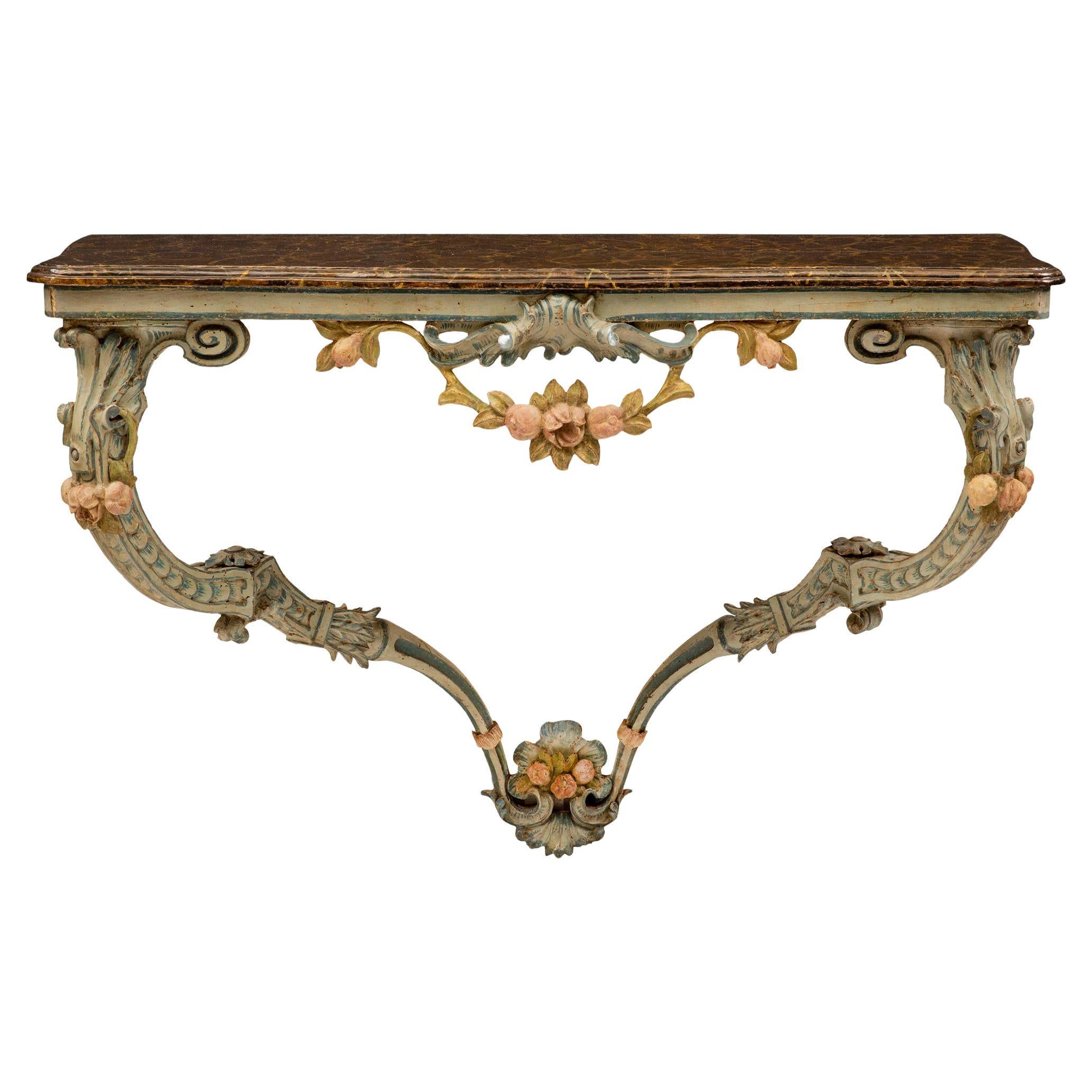  Italian 18th Century Louis XV Period Patinated Wood Wall Mounted Console For Sale