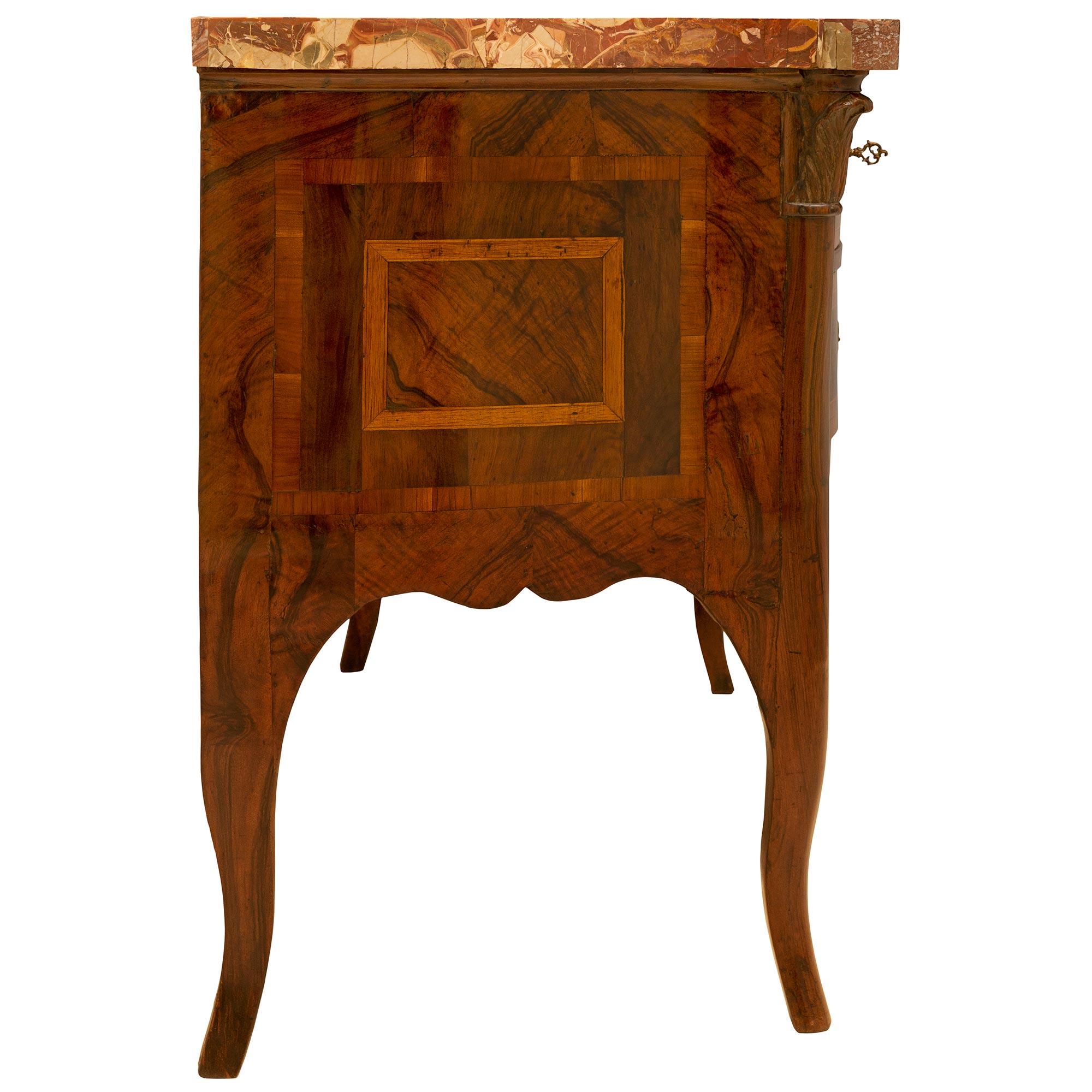 18th Century and Earlier Italian 18th Century Louis XV Period Two Drawer Walnut Bombe Commode For Sale