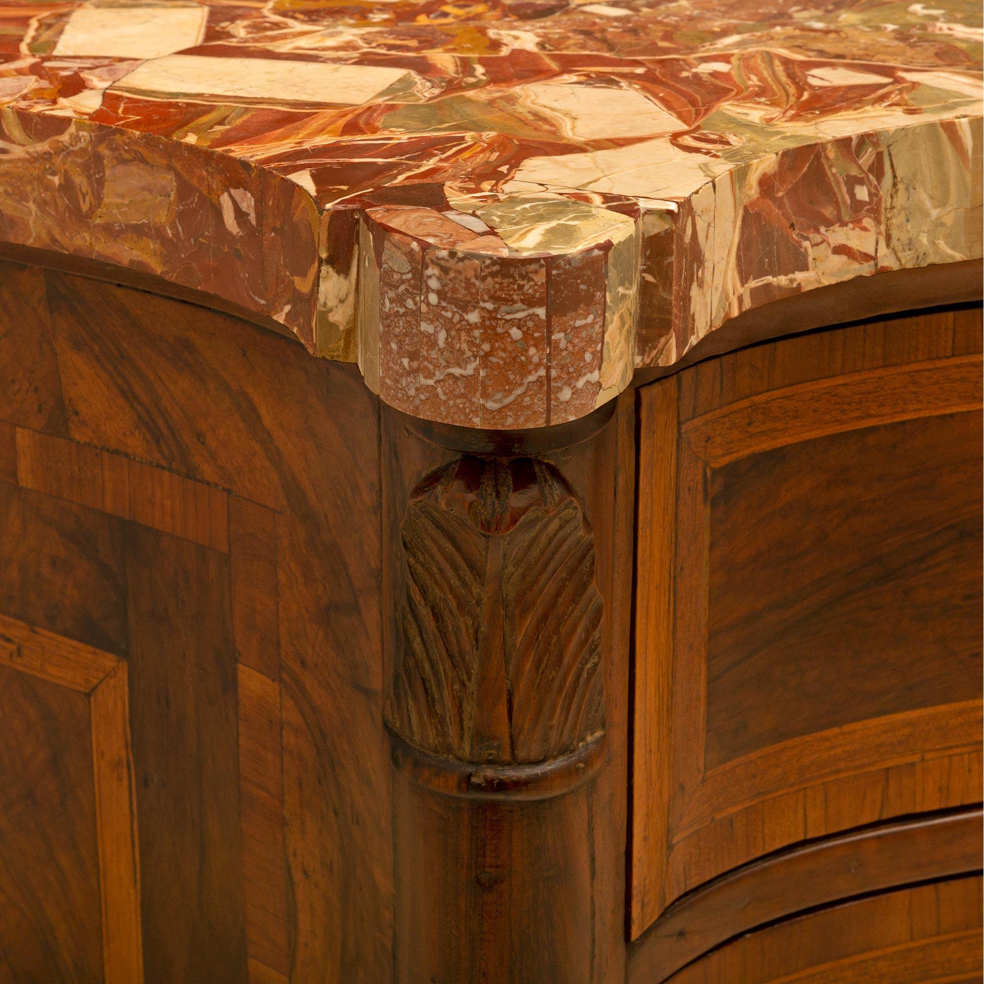 Marble Italian 18th Century Louis XV Period Two Drawer Walnut Bombe Commode For Sale