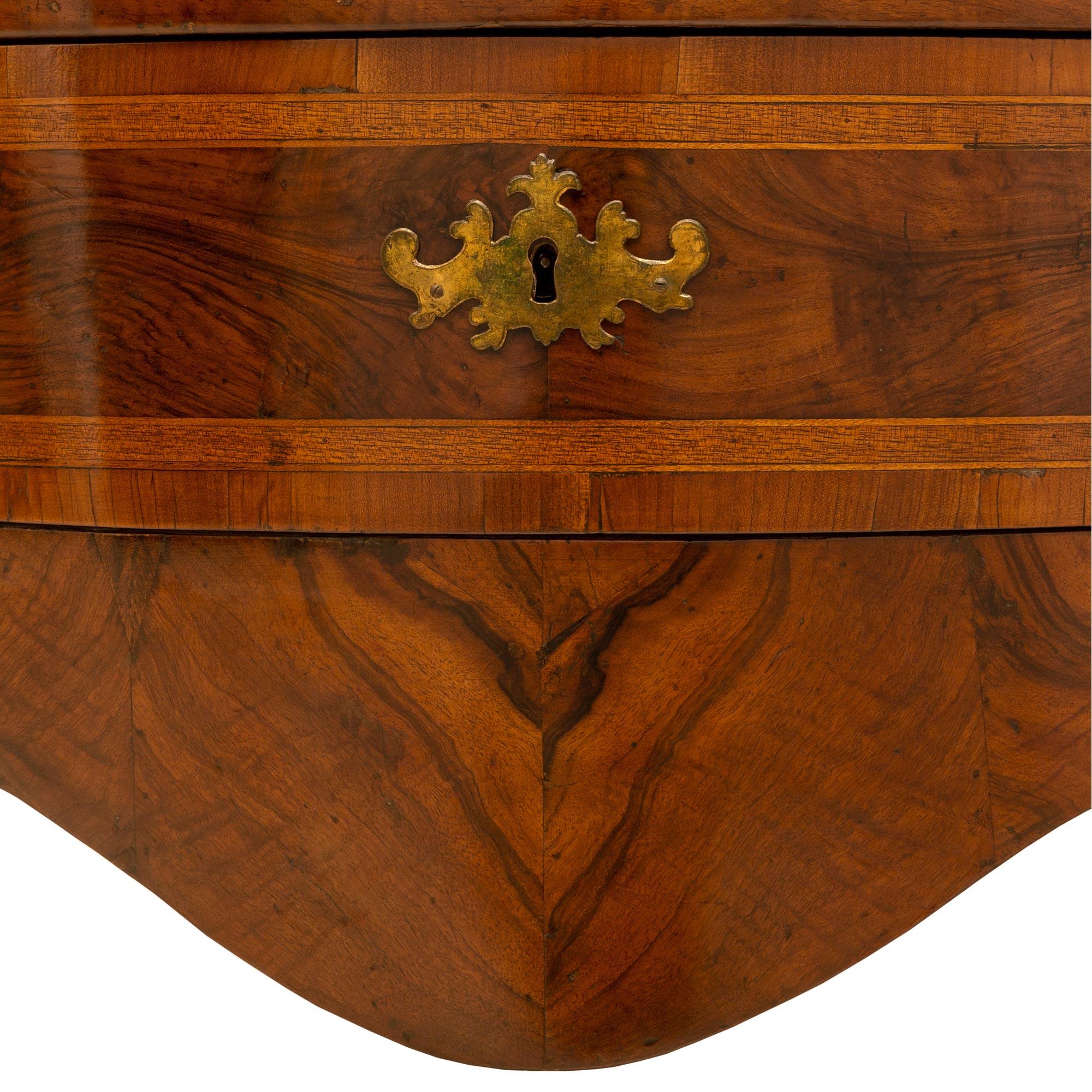 Italian 18th Century Louis XV Period Two Drawer Walnut Bombe Commode For Sale 3