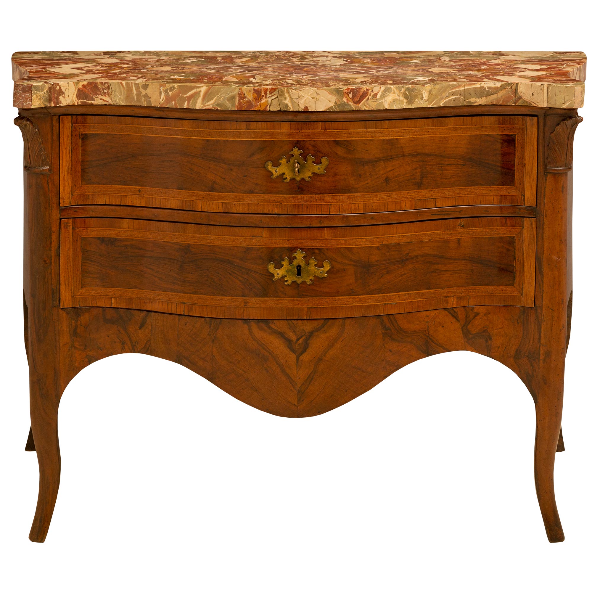 Italian 18th Century Louis XV Period Two Drawer Walnut Bombe Commode