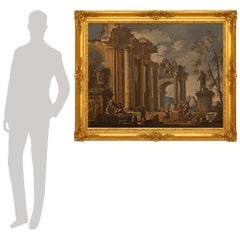 Pintura italiana al óleo sobre lienzo y madera dorada del siglo XVIII, estilo Luis XV