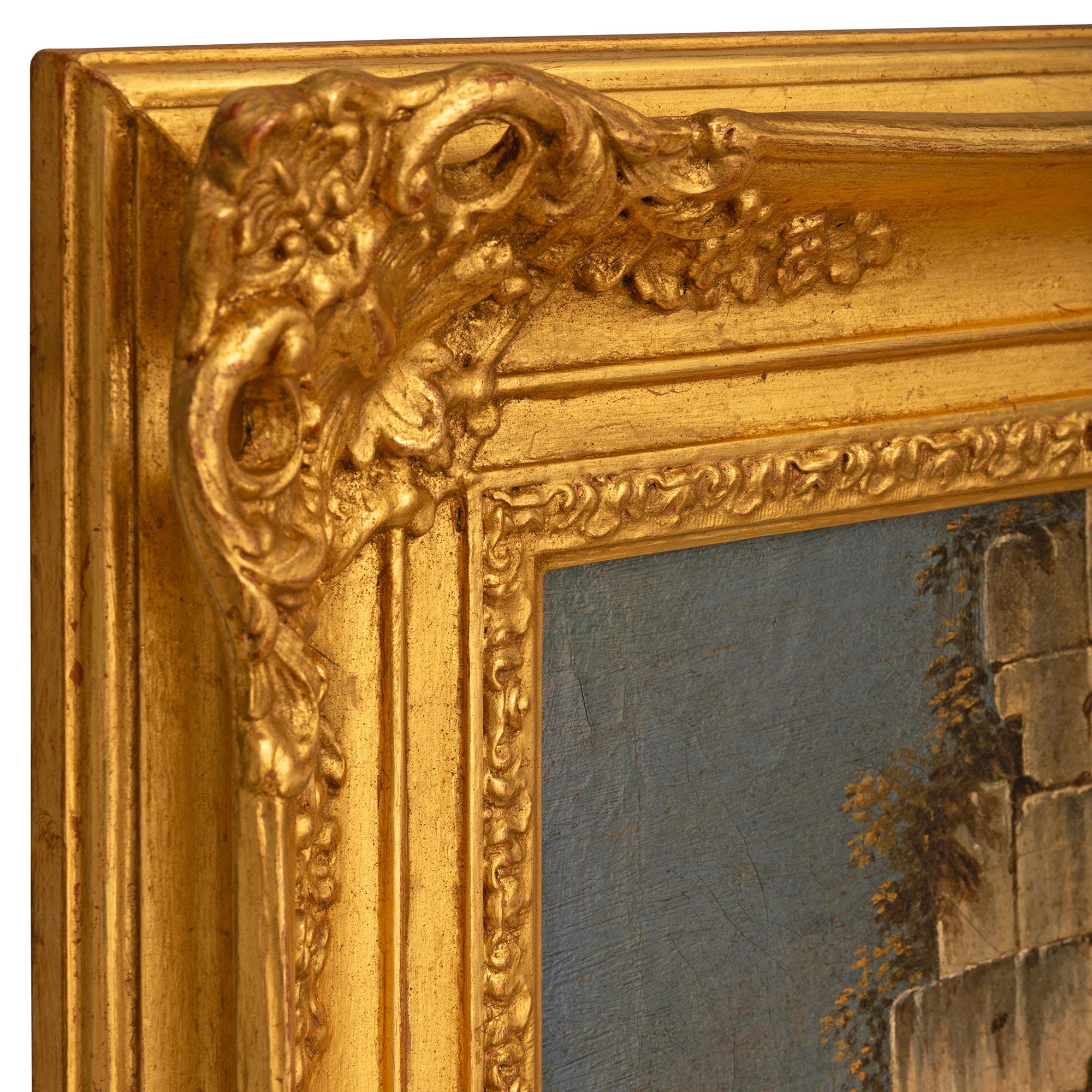 Italian 18th century Louis XV st. Oil on Canvas and Giltwood painting In Good Condition For Sale In West Palm Beach, FL