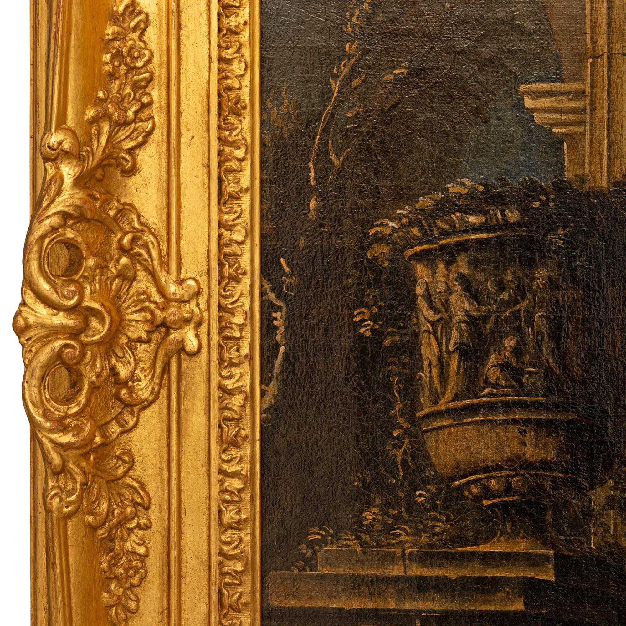 18th Century and Earlier Italian 18th century Louis XV st. Oil on Canvas and Giltwood painting For Sale