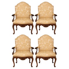 Antique Set of four Italian 18th century Louis XV st. Walnut armchairs.