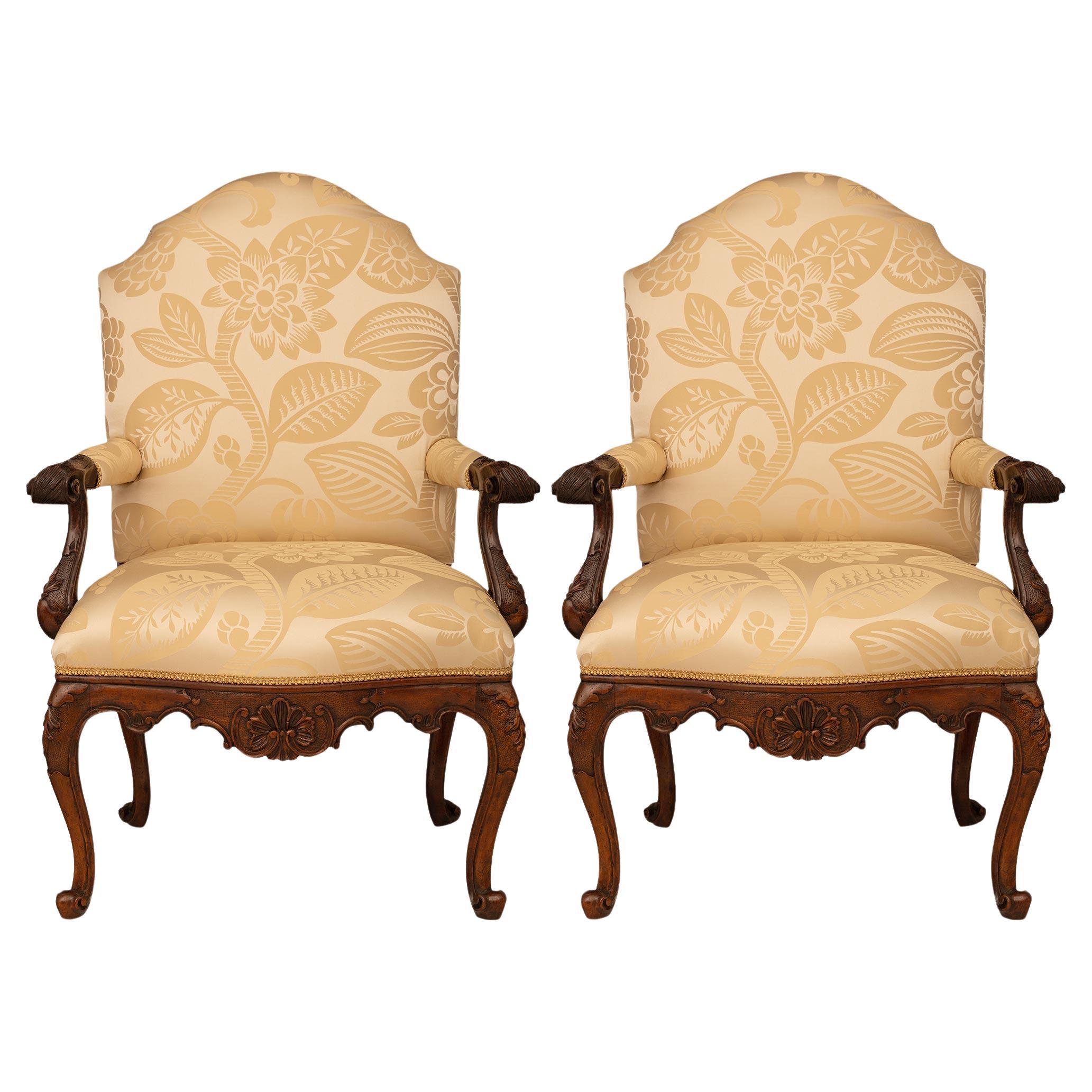 Italian 18th century Louis XV st. Walnut armchairs.