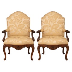 Antique Italian 18th century Louis XV st. Walnut armchairs.