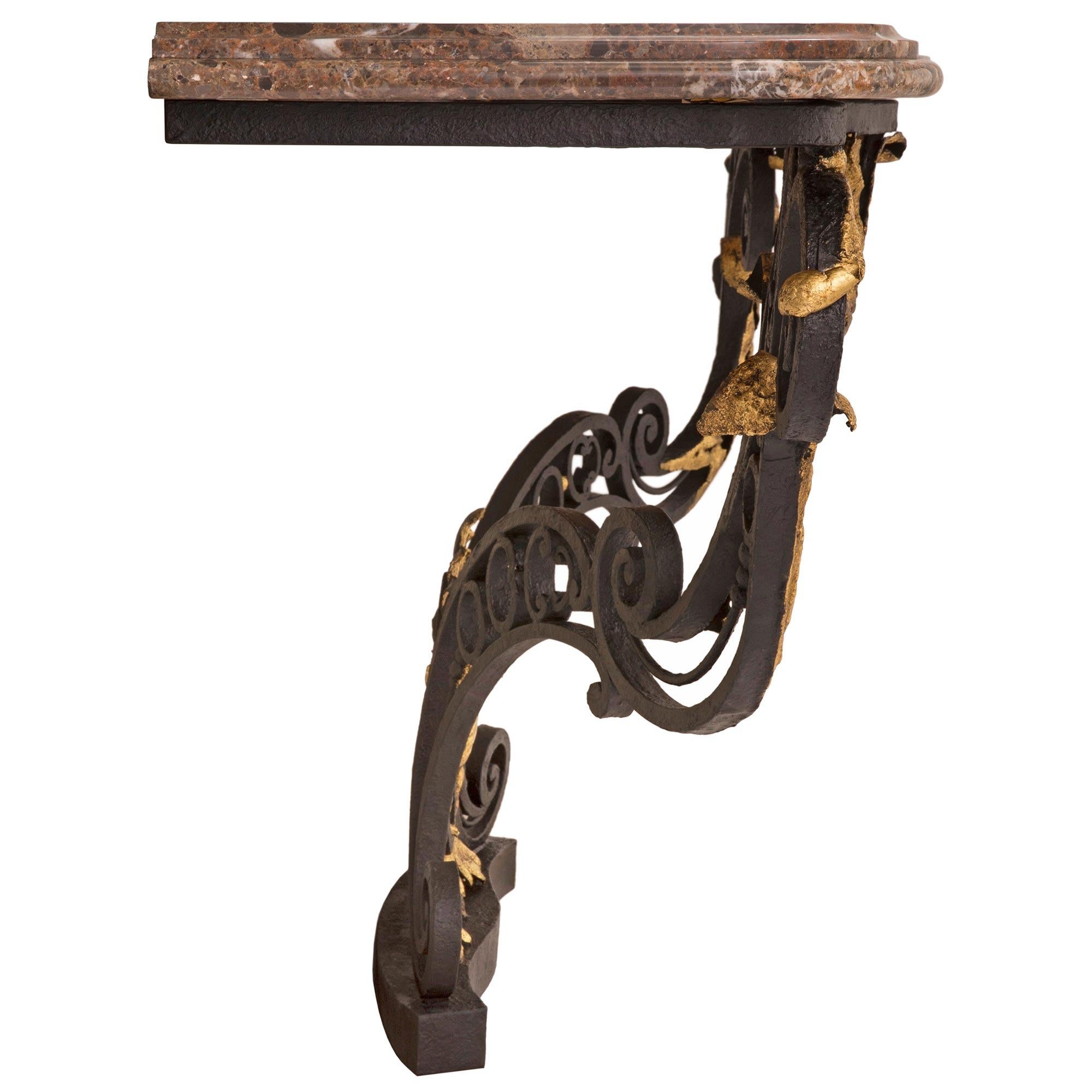 Italian 18th Century Louis XV St. Wrought Iron, Gilt Metal, and Marble Console For Sale 1