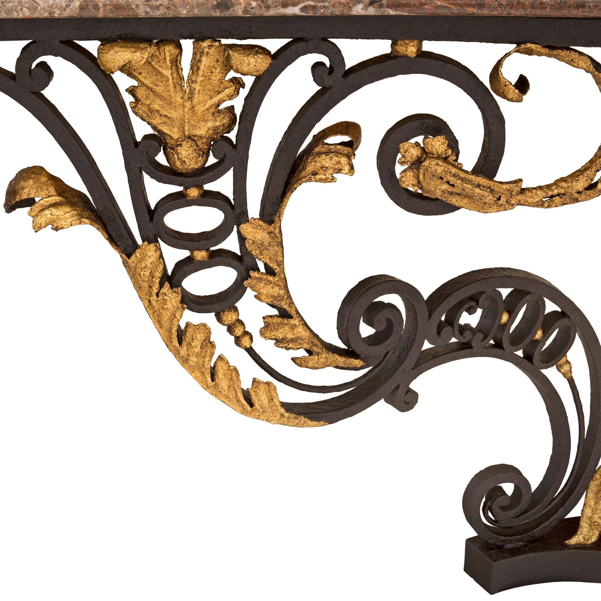Italian 18th Century Louis XV St. Wrought Iron, Gilt Metal, and Marble Console For Sale 2