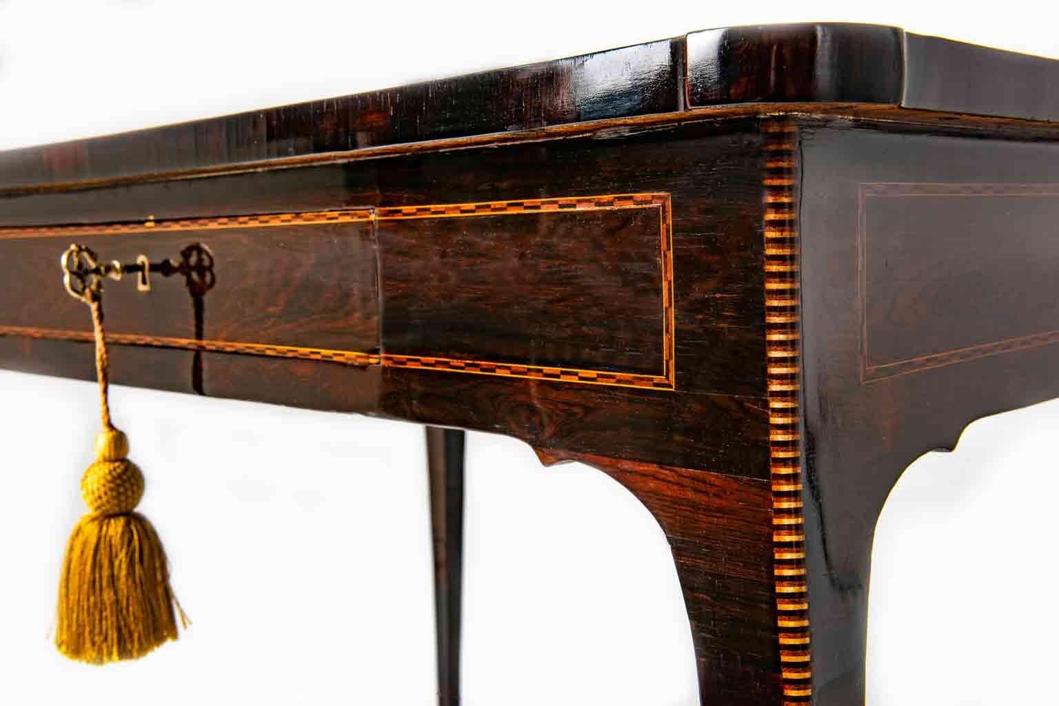 Boxwood 18th Century Italian Louis XV Writing Table Inlaid Rosewood Center Desk For Sale