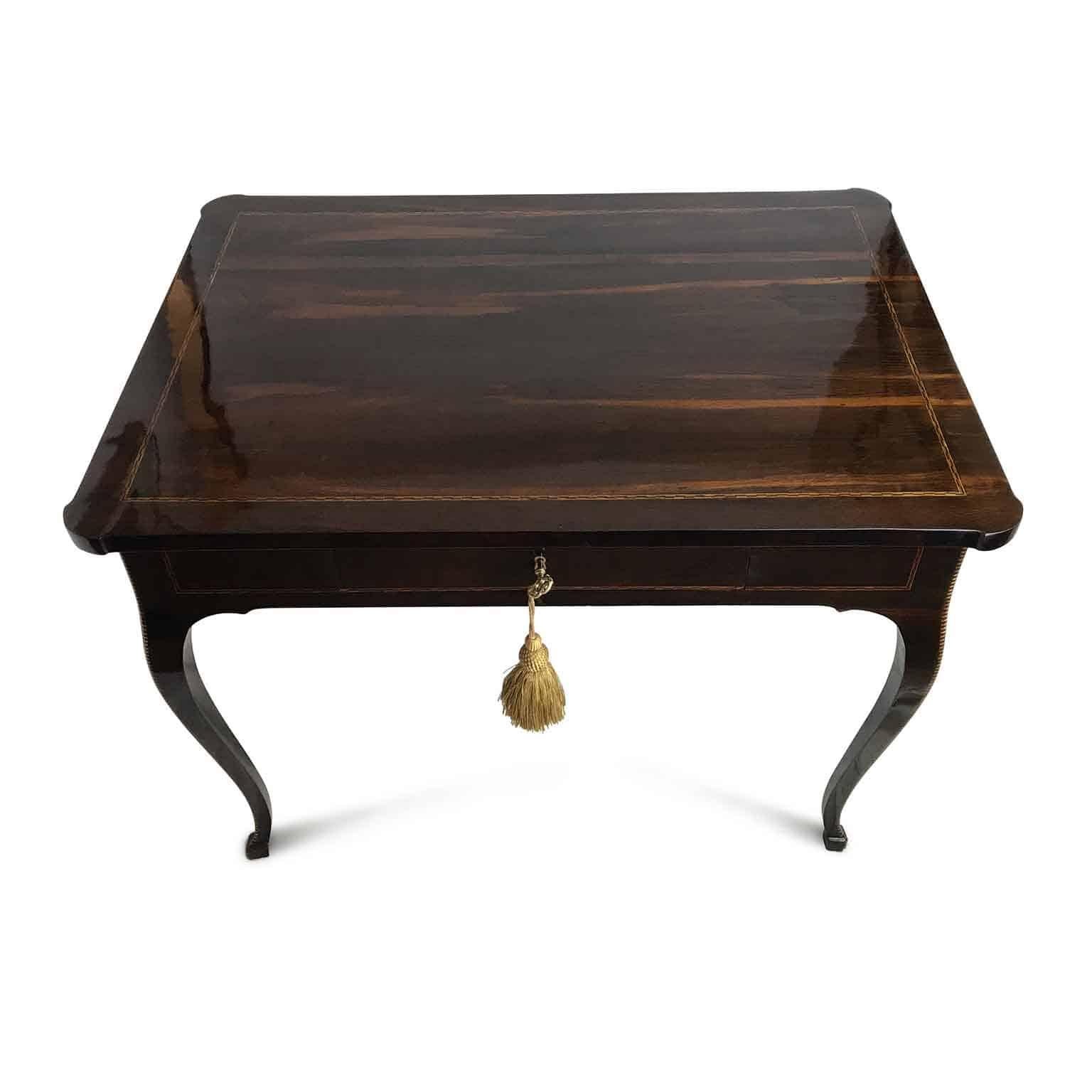 18th Century Italian Louis XV Writing Table Inlaid Rosewood Center Desk For Sale 1