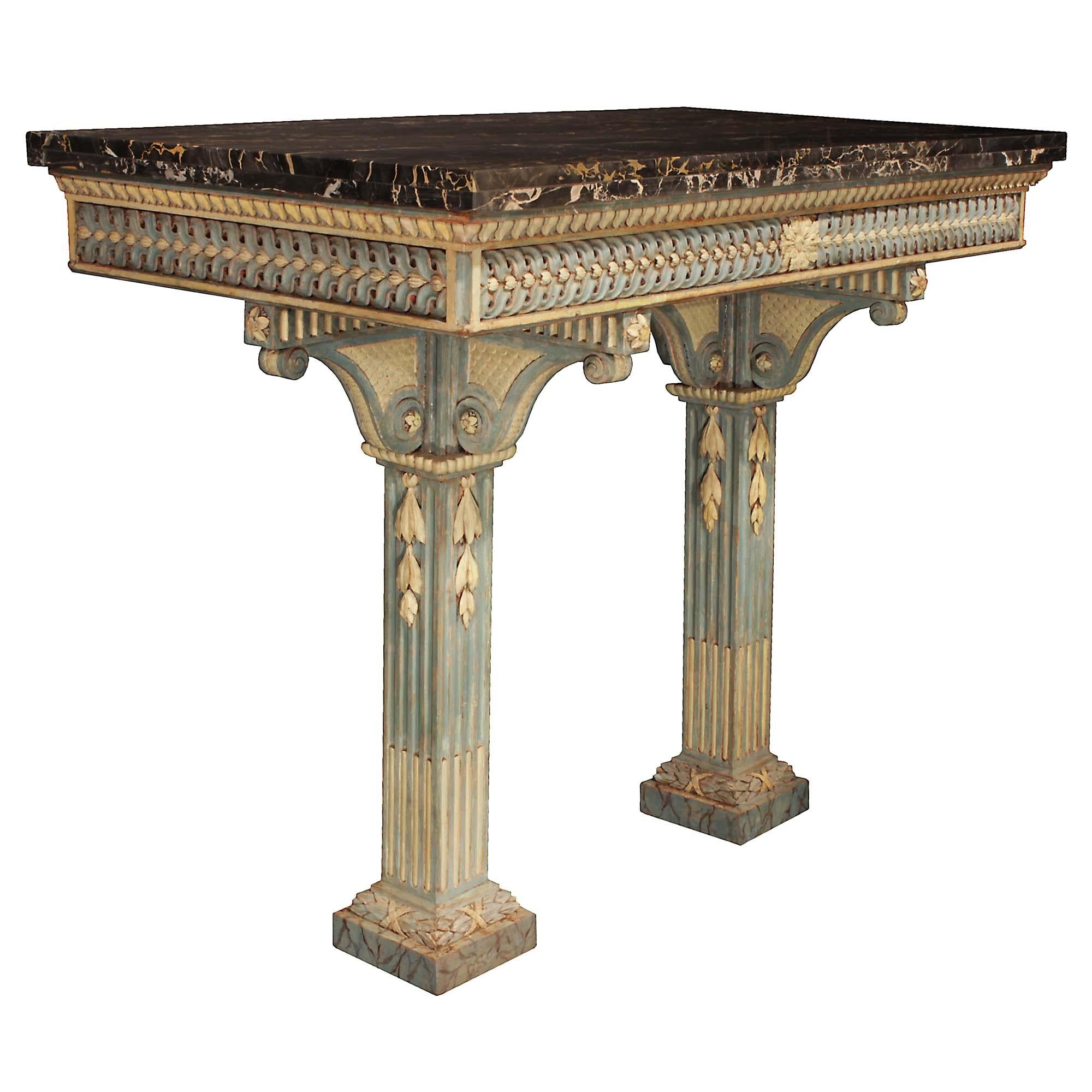 Italian 18th Century Louis XVI Period Bone, Patinated Wood, and Marble Console In Good Condition For Sale In West Palm Beach, FL
