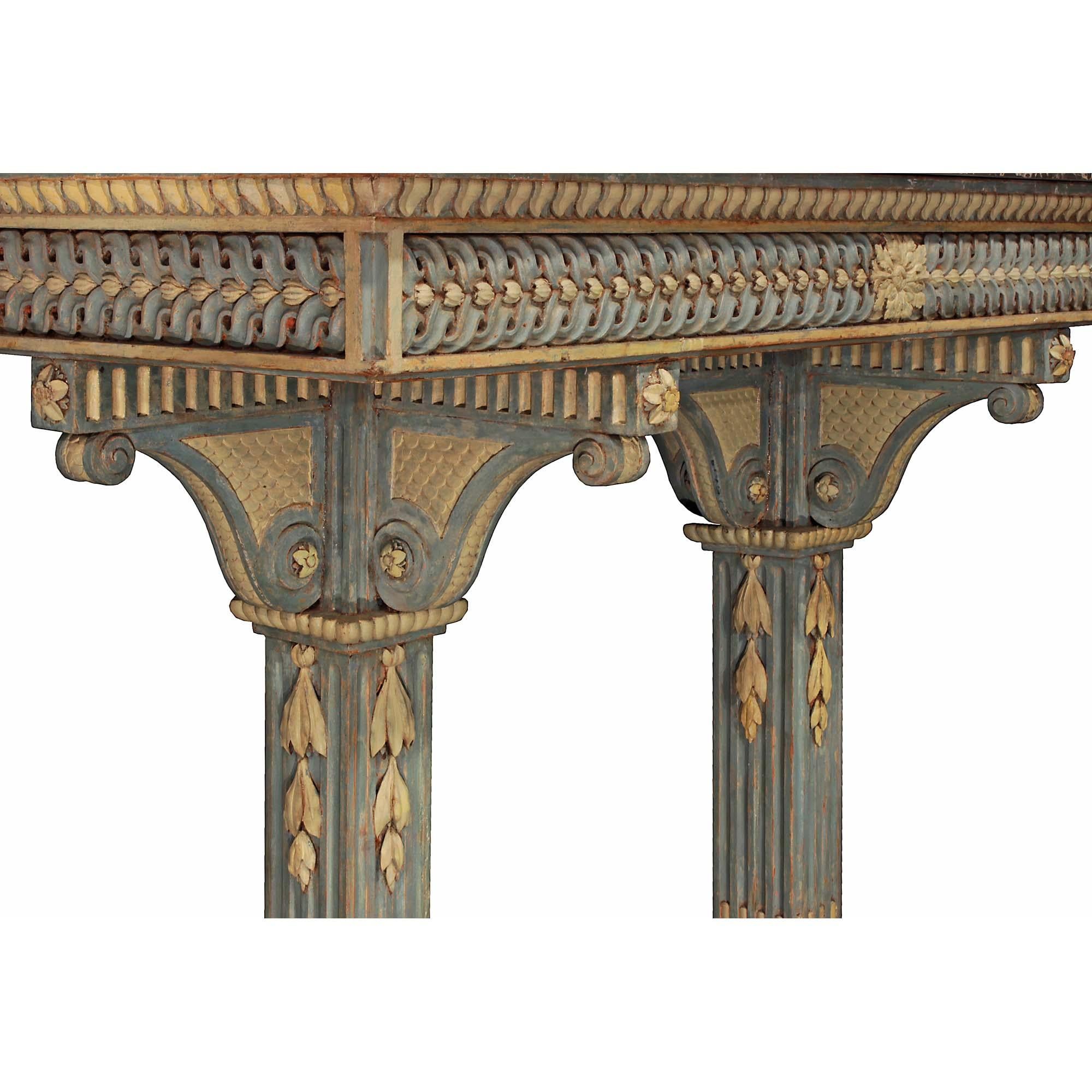 18th Century and Earlier Italian 18th Century Louis XVI Period Bone, Patinated Wood, and Marble Console For Sale