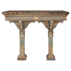 Antique Italian 18th Century Louis XVI Period Bone, Patinated Wood, and Marble Console