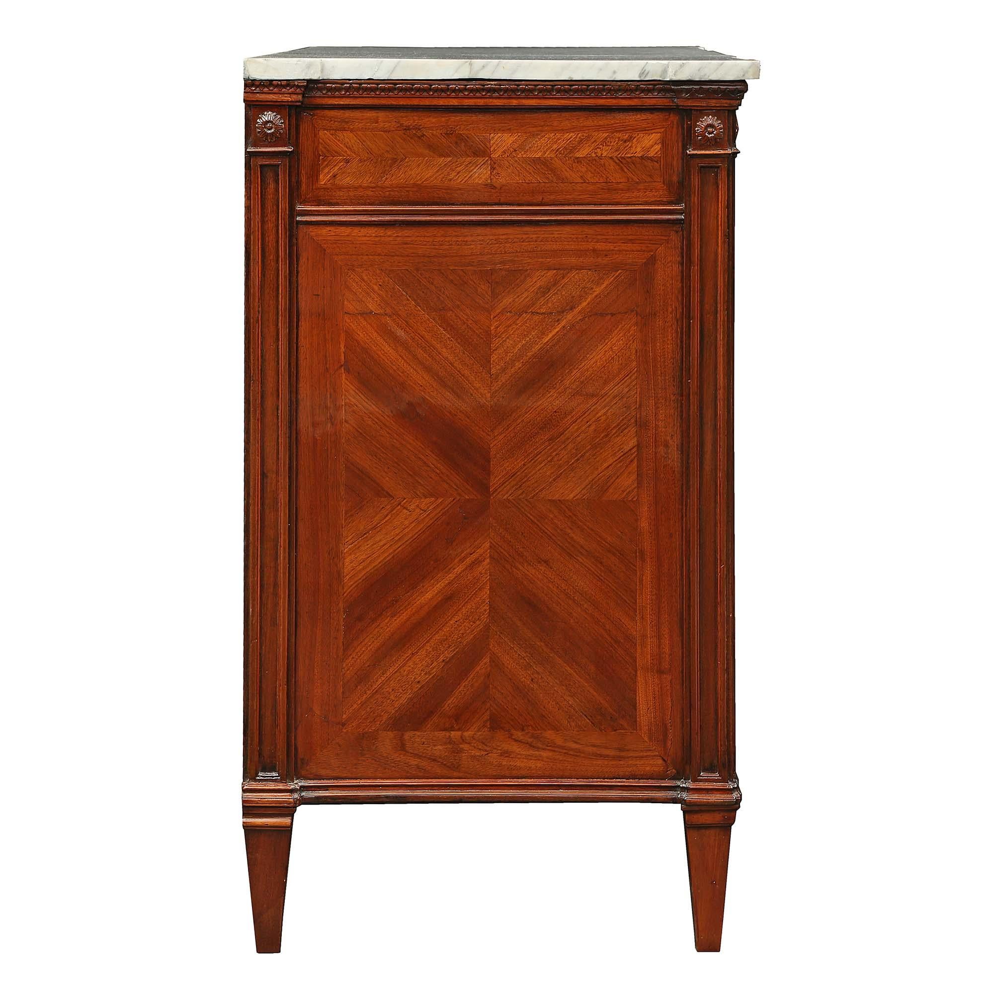 Carrara Marble Italian 18th Century Louis XVI Period Four-Drawer Walnut Chest For Sale