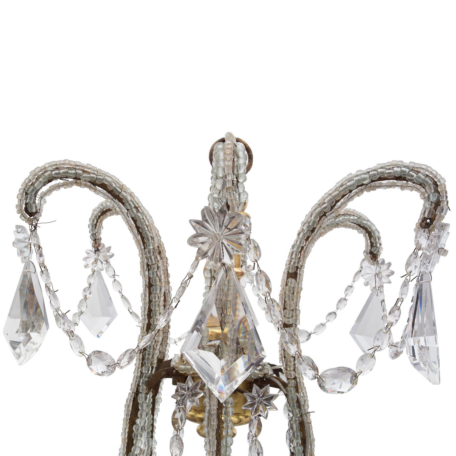 Italian 18th Century Louis XVI Period Gilt Metal, Giltwood & Crystal Chandelier In Good Condition For Sale In West Palm Beach, FL