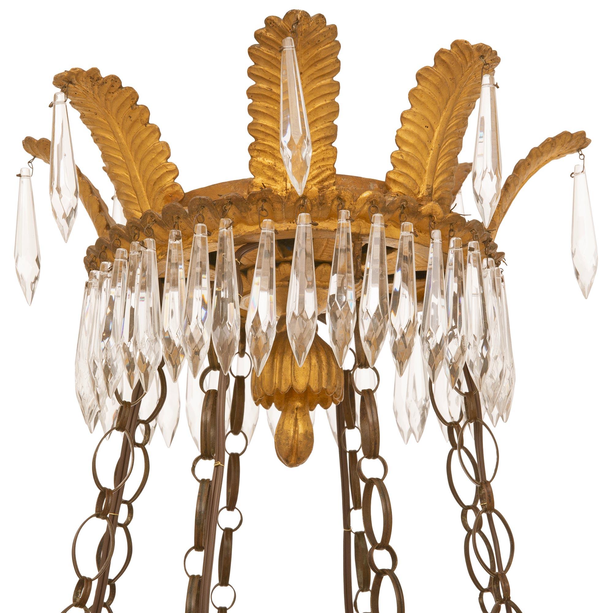 Italian 18th Century Louis XVI Period Giltwood and Crystal Chandelier In Good Condition For Sale In West Palm Beach, FL