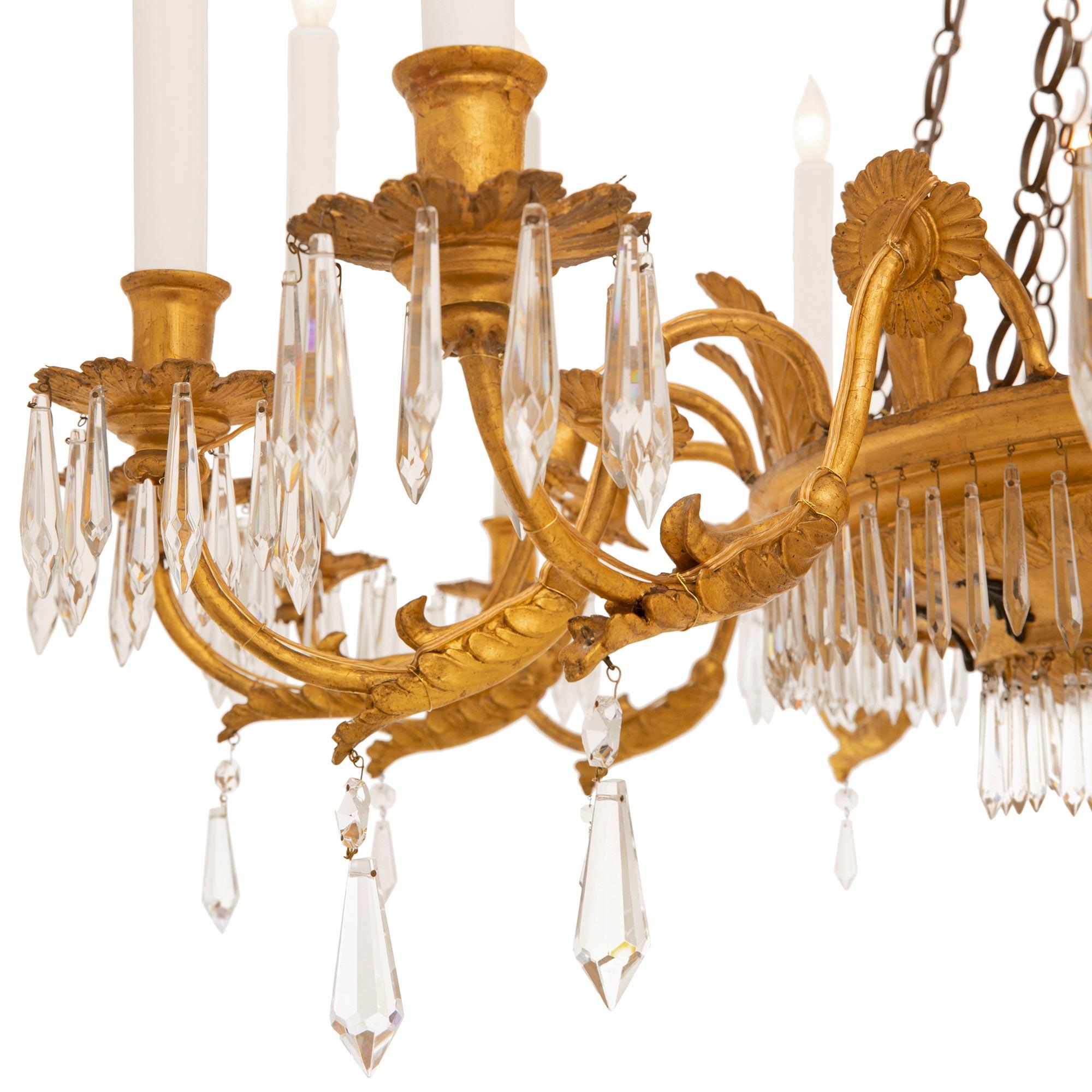Italian 18th Century Louis XVI Period Giltwood and Crystal Chandelier For Sale 1