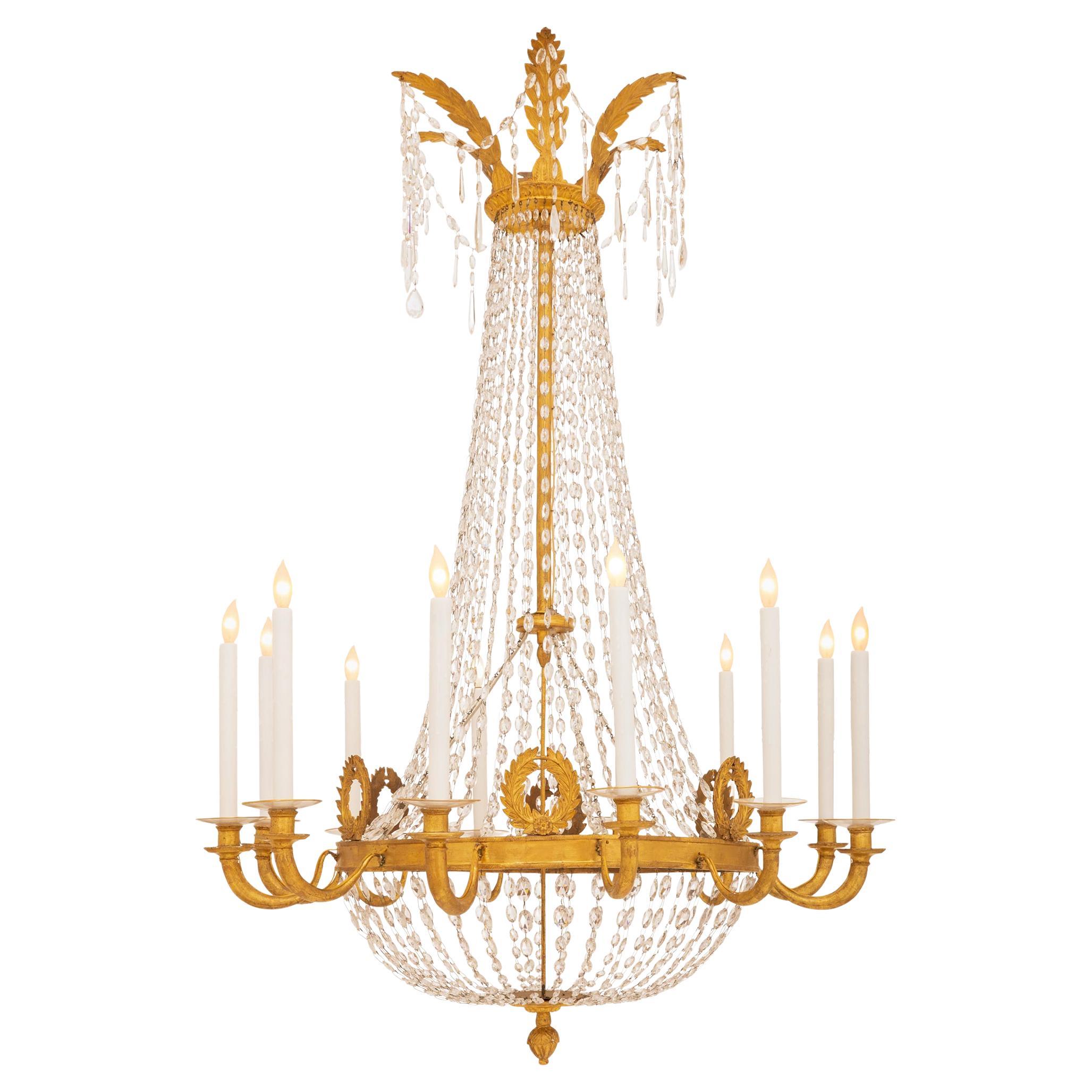 Italian 18th century Louis XVI Period Giltwood and Crystal chandelier
