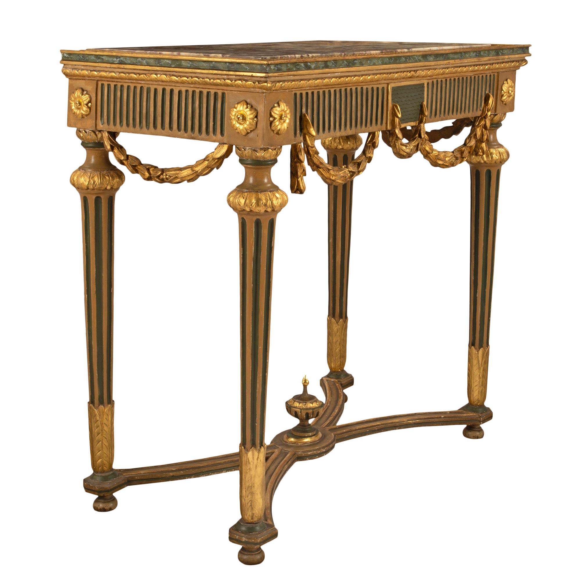 Italienische Konsole aus vergoldetem Holz und Marmor aus der Louis-XVI-Periode des 18. Jahrhunderts (Louis XVI.) im Angebot