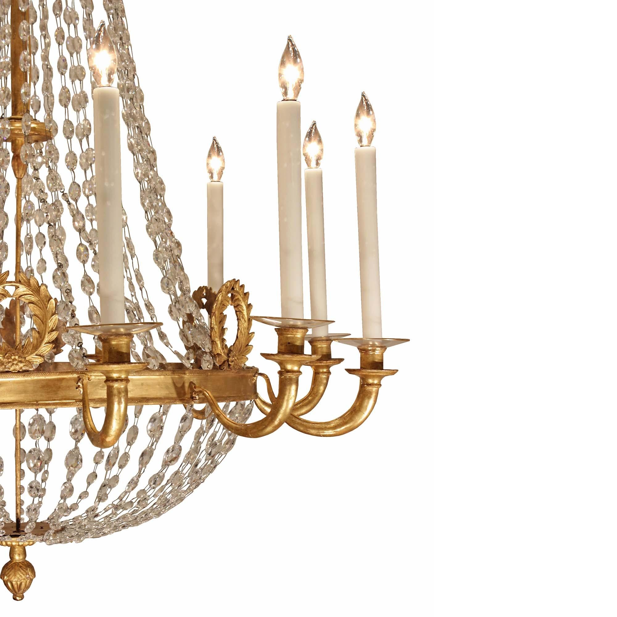 Italian 18th Century Louis XVI Period Giltwood Chandelier In Good Condition For Sale In West Palm Beach, FL