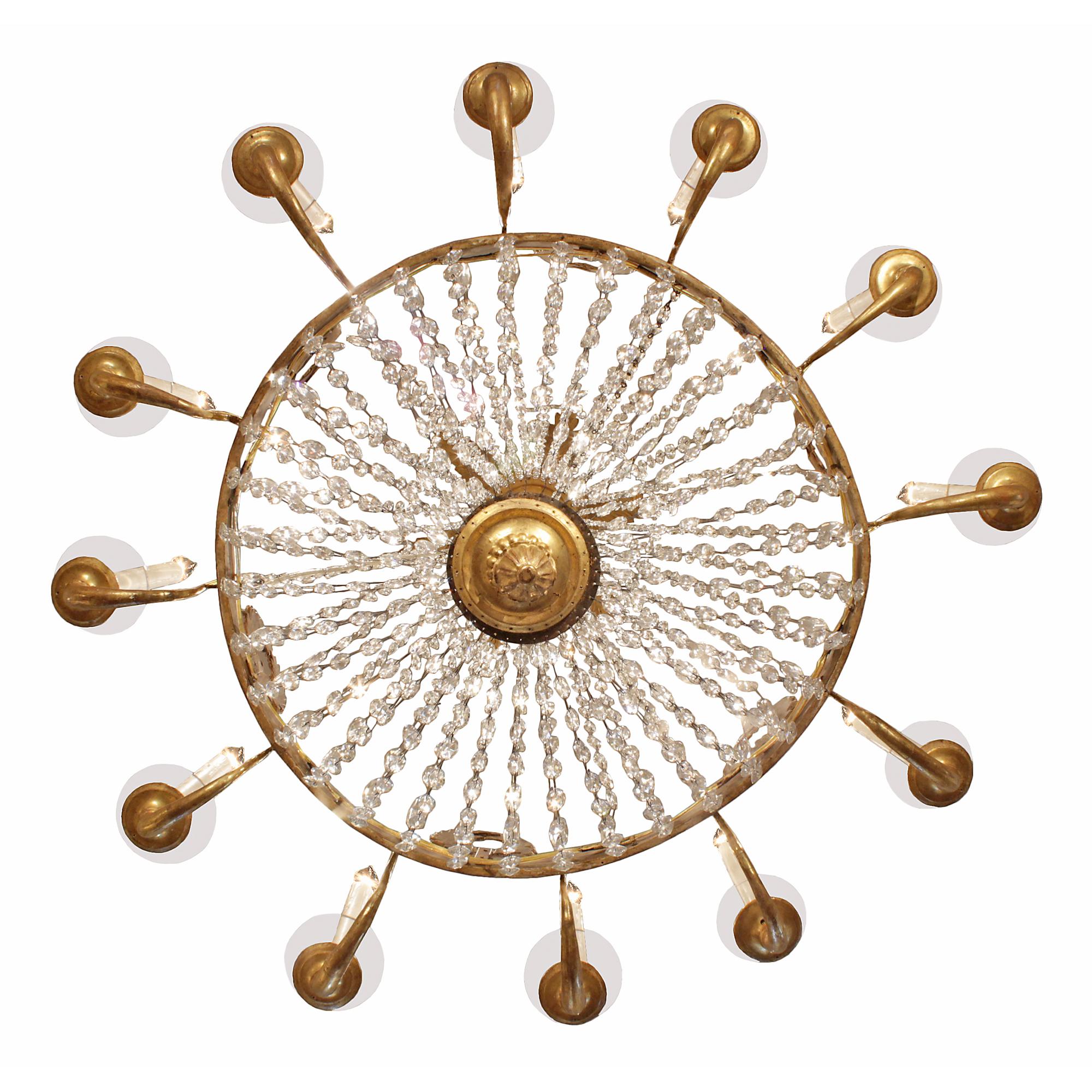 Cristal Lustre italien en bois doré d'époque Louis XVI du 18ème siècle en vente