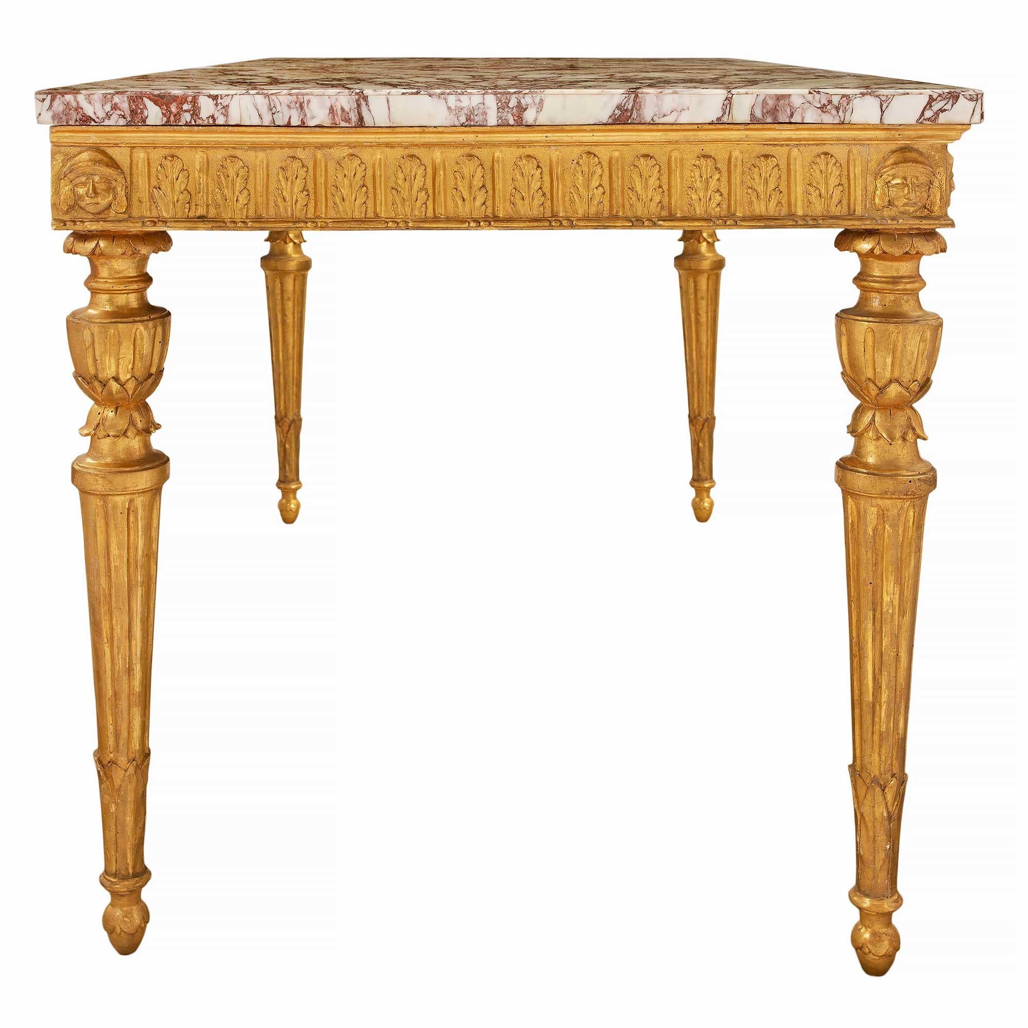 18th Century and Earlier Italian 18th Century Louis XVI Period Giltwood Freestanding Console Table For Sale