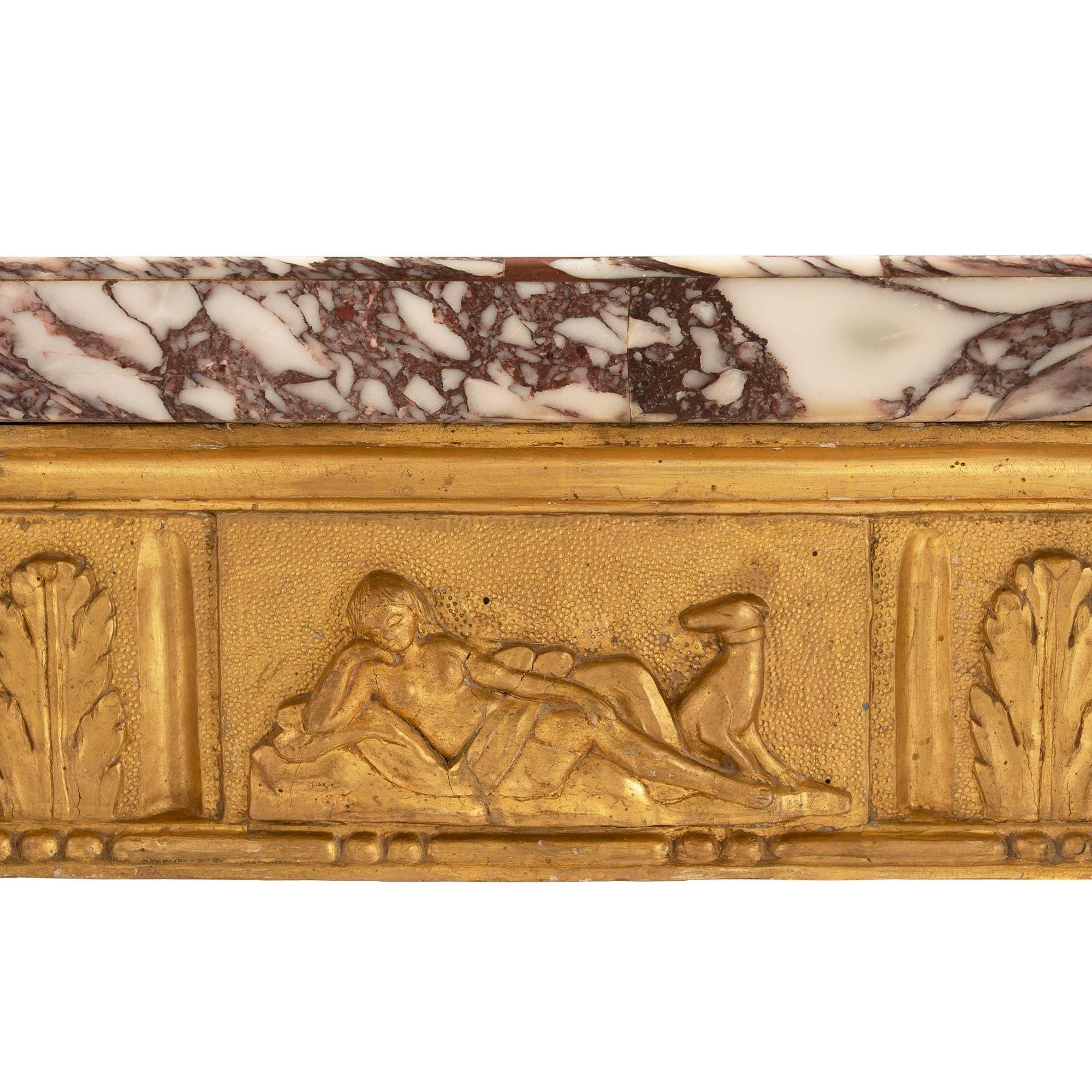 Marbre Console italienne d'époque Louis XVI en bois doré du XVIIIe siècle en vente
