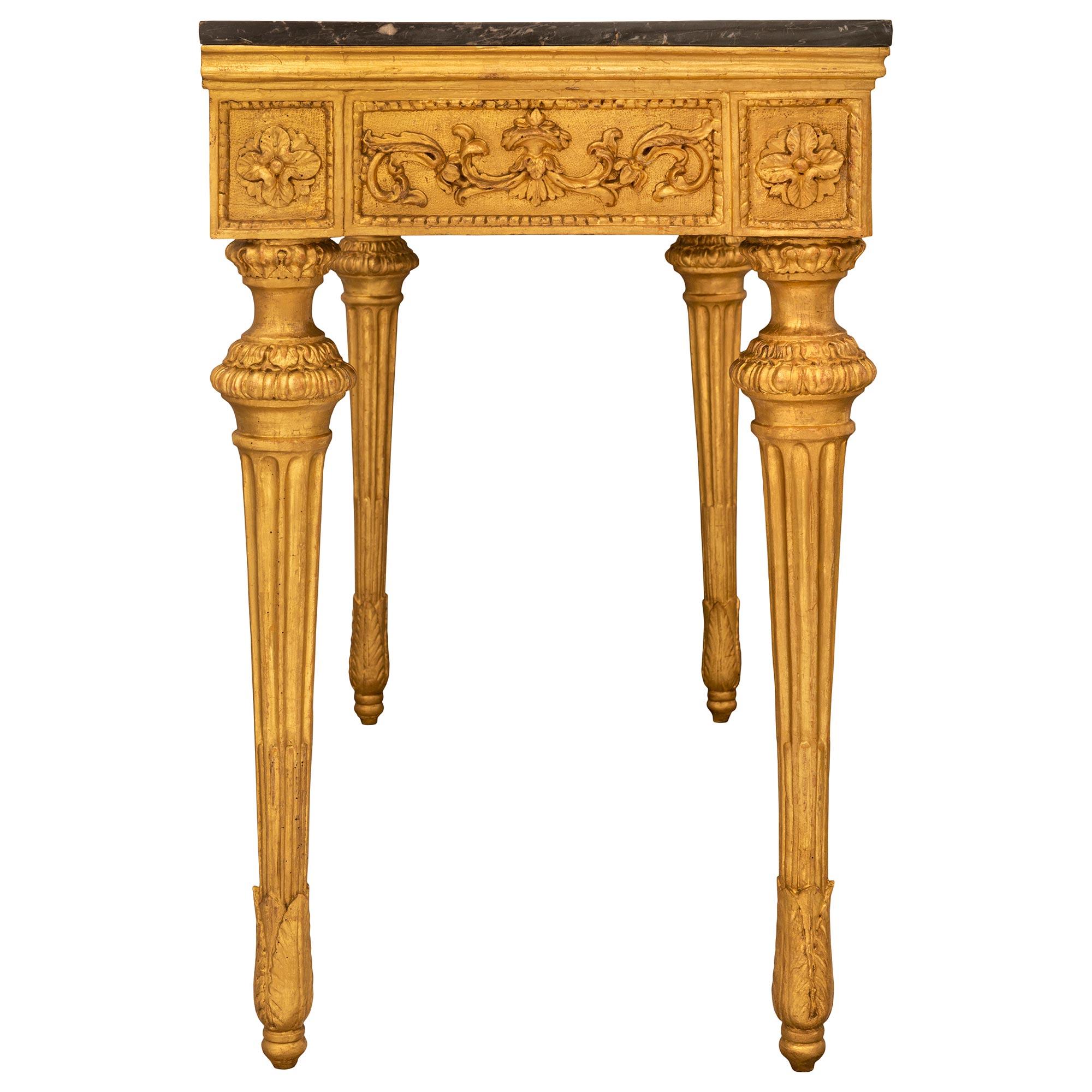 18th Century and Earlier Italian 18th Century Louis XVI Period Giltwood & Marble Freestanding Console For Sale