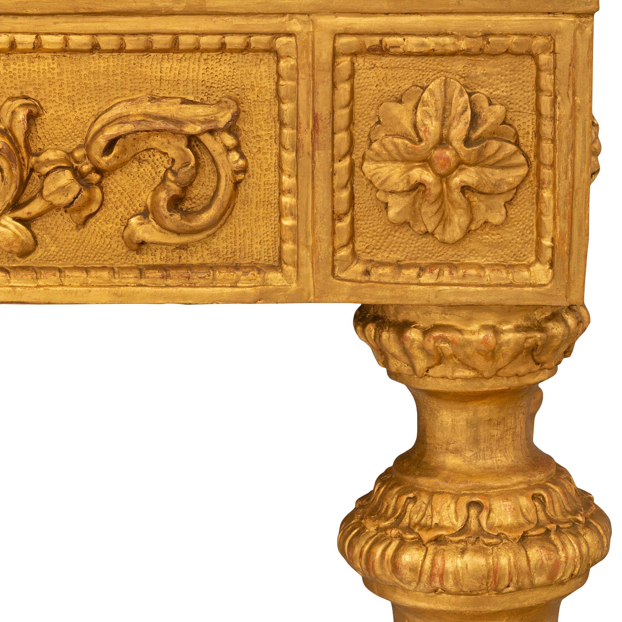 Italian 18th Century Louis XVI Period Giltwood & Marble Freestanding Console For Sale 3