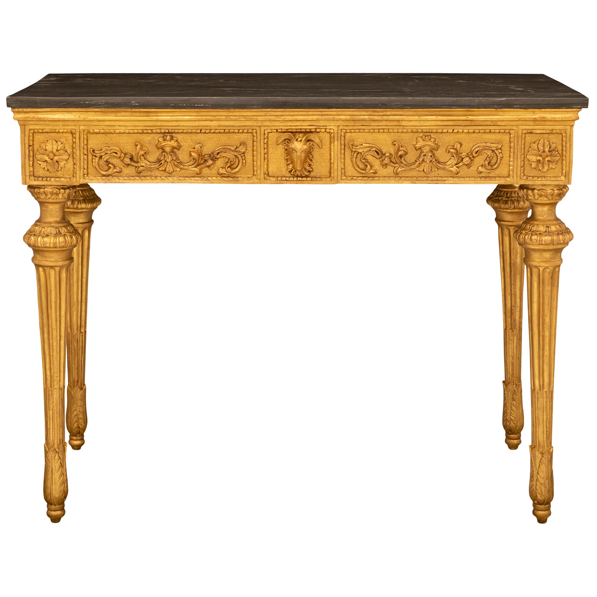 Italian 18th Century Louis XVI Period Giltwood & Marble Freestanding Console For Sale