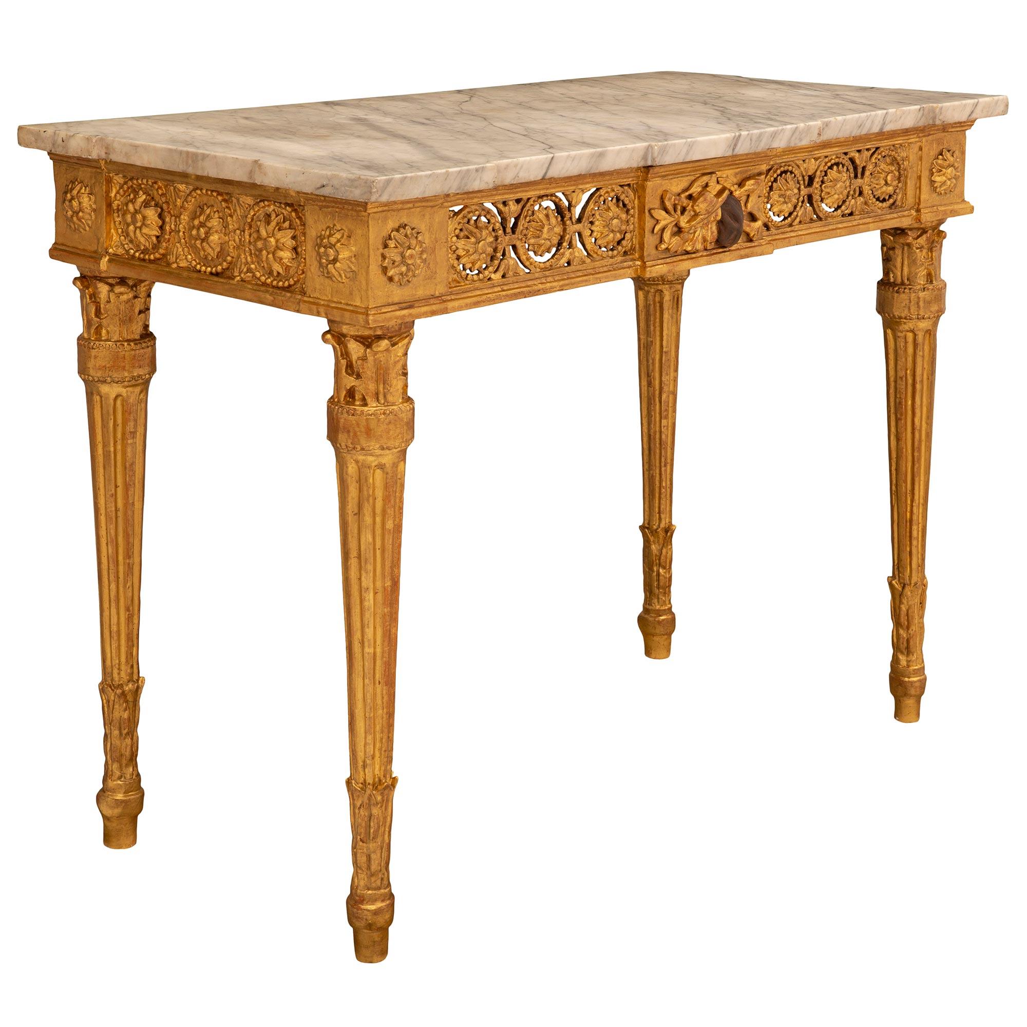 Italian 18th Century Louis XVI Period Giltwood, Polychrome and Marble Console In Good Condition For Sale In West Palm Beach, FL