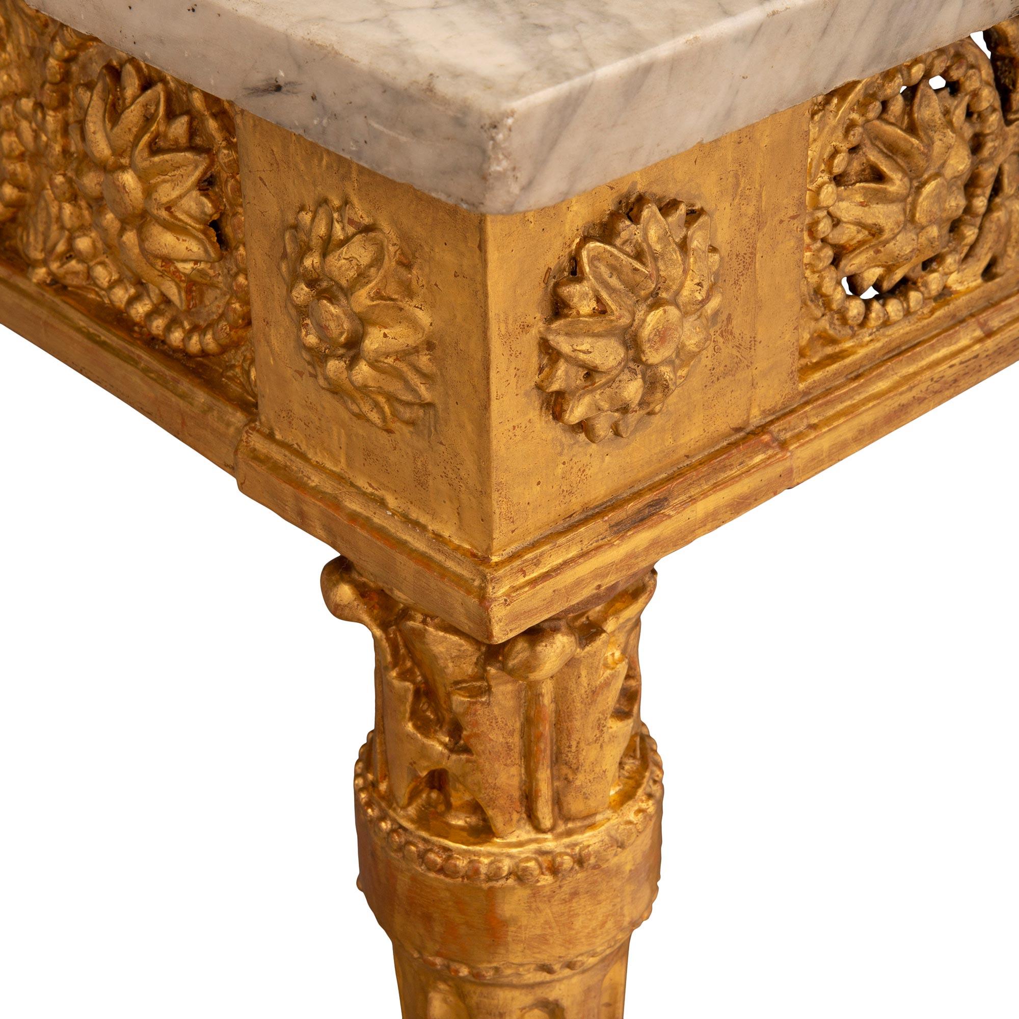 Carrara Marble Italian 18th Century Louis XVI Period Giltwood, Polychrome and Marble Console For Sale