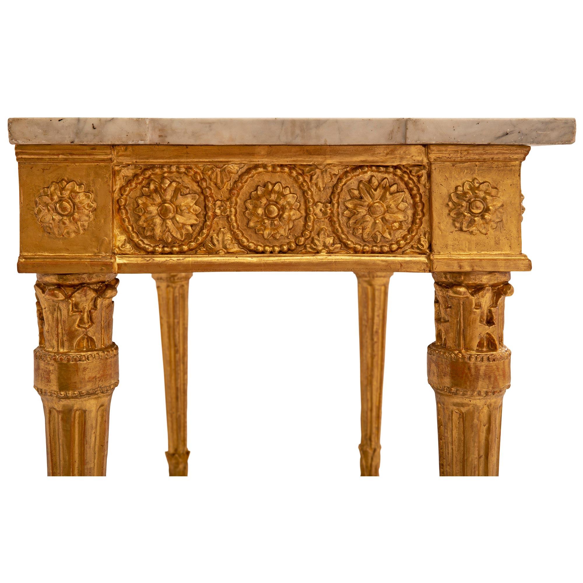 Italian 18th Century Louis XVI Period Giltwood, Polychrome and Marble Console For Sale 3