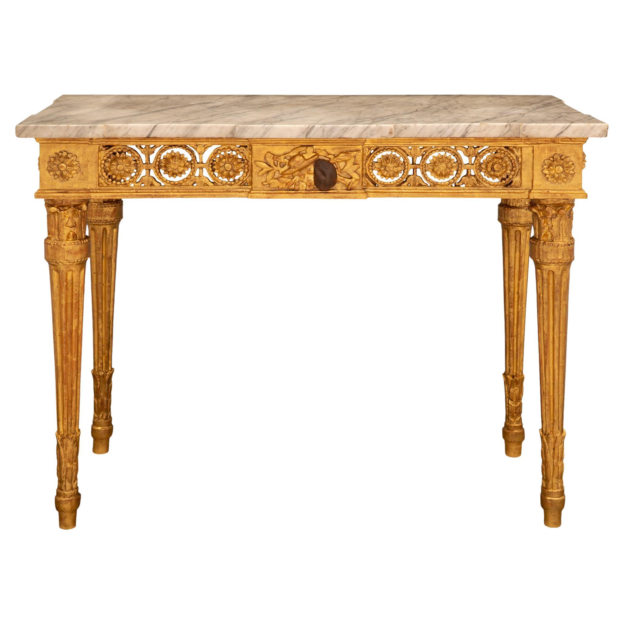 Italian 18th Century Louis XVI Period Giltwood, Polychrome and Marble Console For Sale