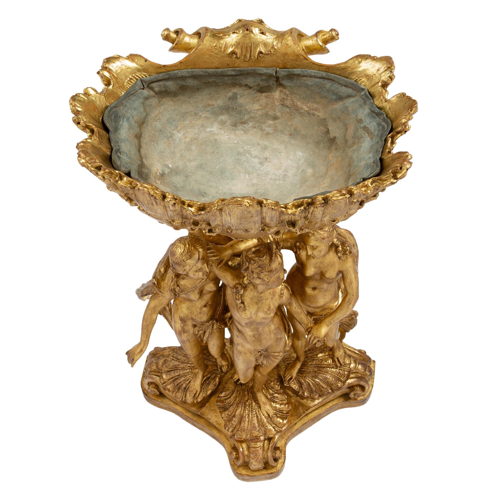 Italian 18th Century Louis XVI Period Giltwood Three Graces Planter In Good Condition For Sale In West Palm Beach, FL
