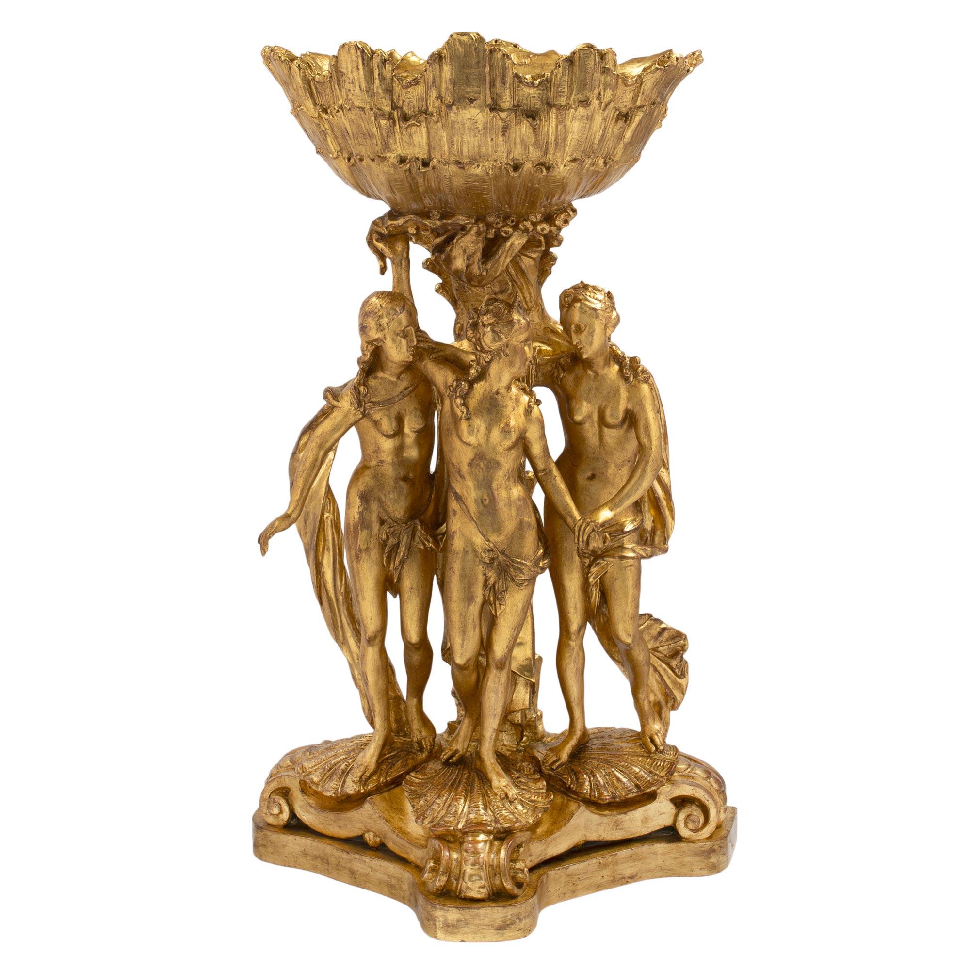 18th Century and Earlier Italian 18th Century Louis XVI Period Giltwood Three Graces Planter For Sale
