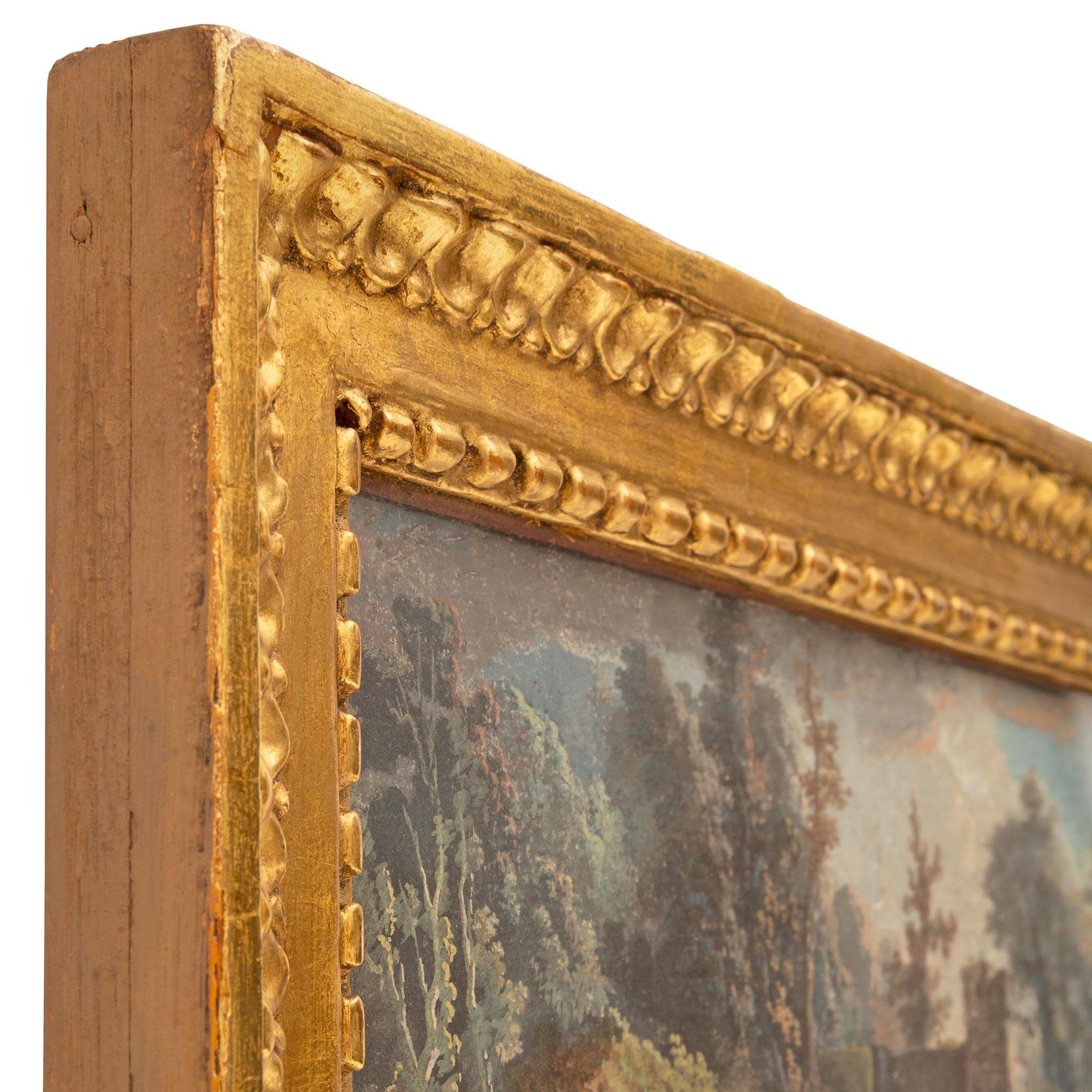 Italienische Gouache aus der Louis-XVI-Periode des 18. Jahrhunderts in ihrem Originalrahmen aus vergoldetem Holz (Leinwand) im Angebot