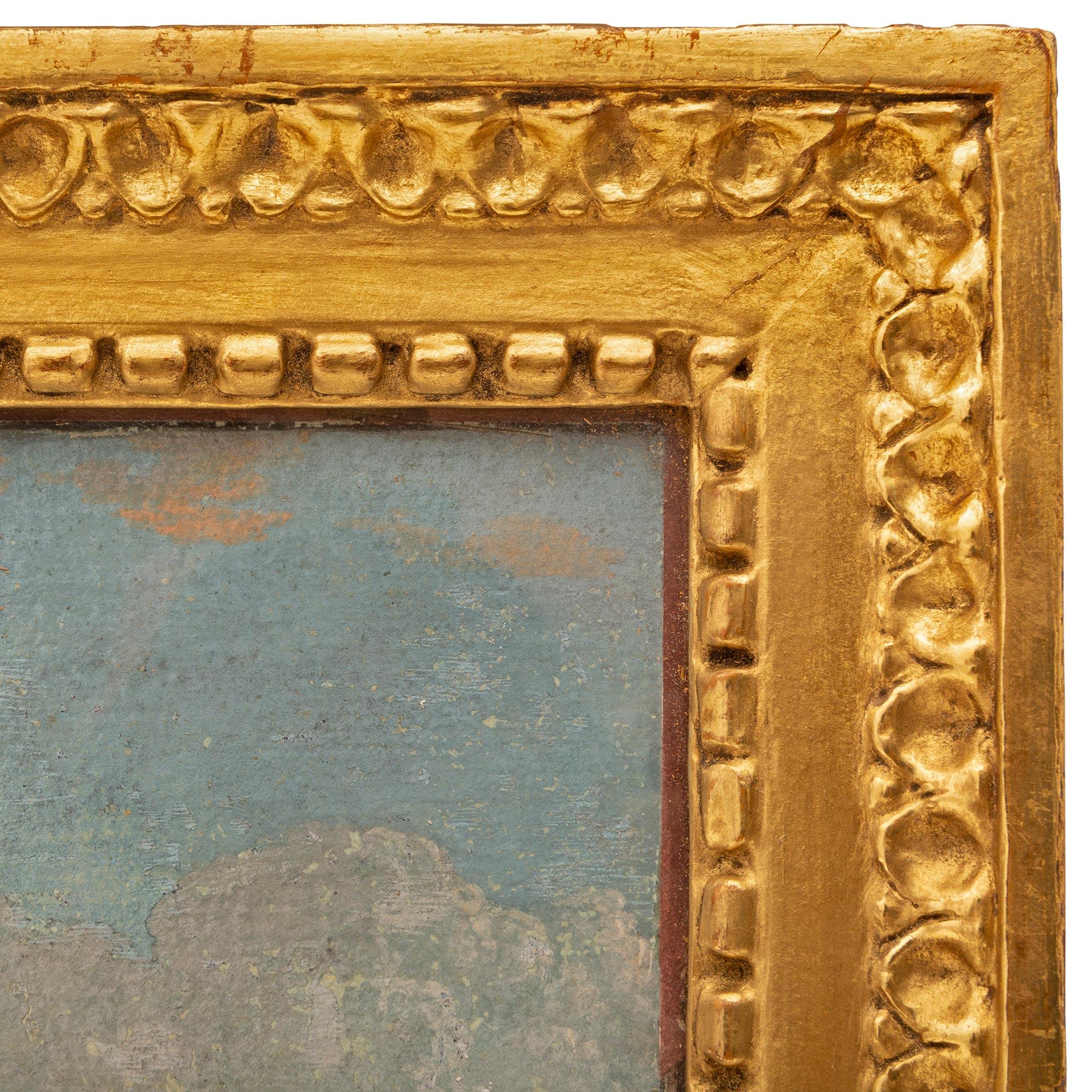 Italienische Gouache aus der Louis-XVI-Periode des 18. Jahrhunderts in ihrem Originalrahmen aus vergoldetem Holz im Angebot 1