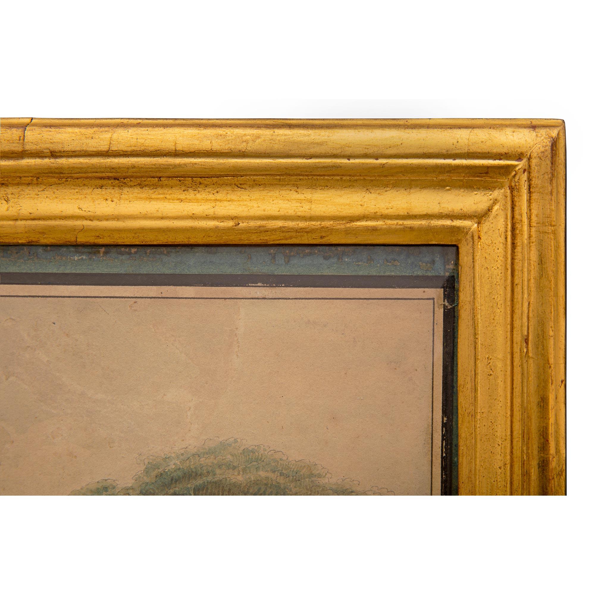 Italian 18th Century Louis XVI Period Gouache in Its Original Giltwood Frame For Sale 3