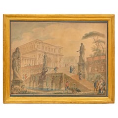 Aguada italiana del siglo XVIII, época de Luis XVI, en su marco original de madera dorada