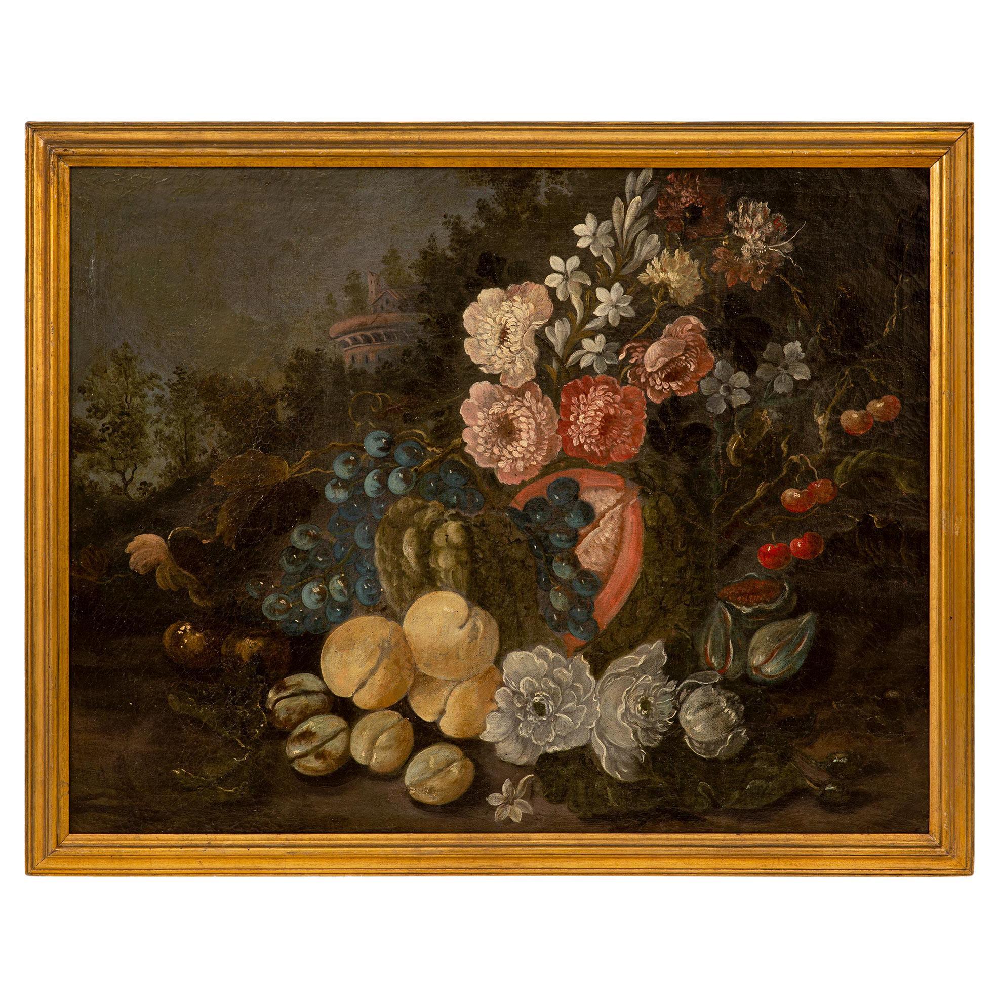 Italian 18th Century Louis XVI Period Oil on Canvas Still Life Painting