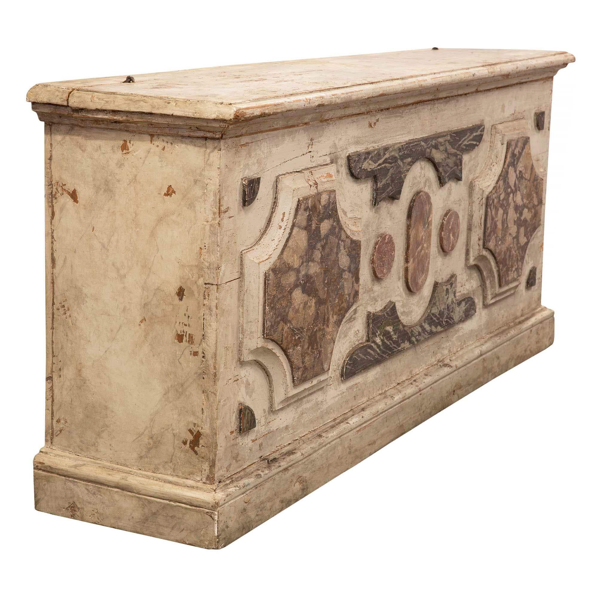 Wood Italian 18th Century Louis XVI Period Patinated and Faux Marble Storage Benches For Sale