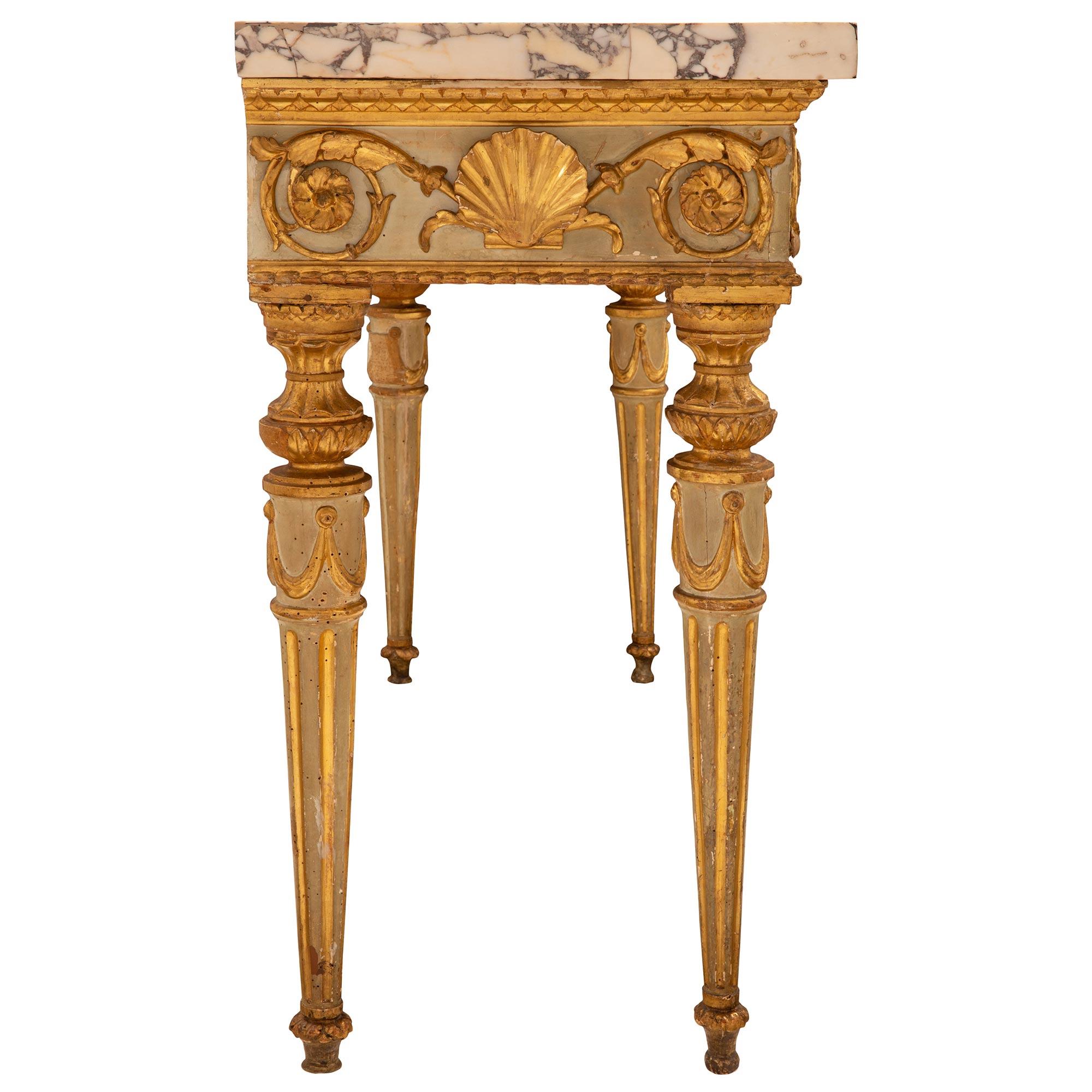 18th Century and Earlier Italian 18th Century Louis XVI Period Patinated and Giltwood Console For Sale